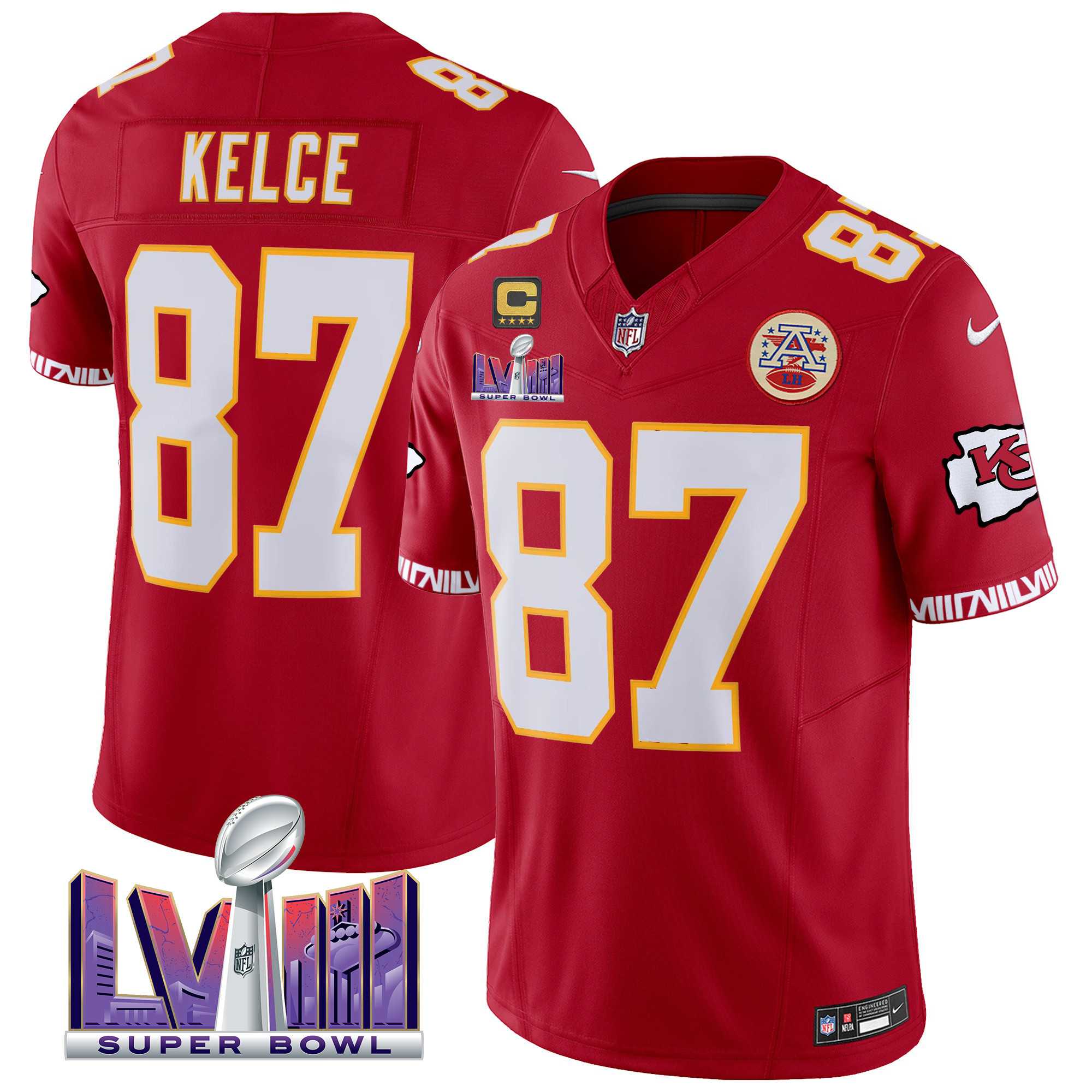 Travis Kelce Men's Kansas City Chiefs Super Bowl LVIII Pattern Vapor Red Jersey - All Stitched 