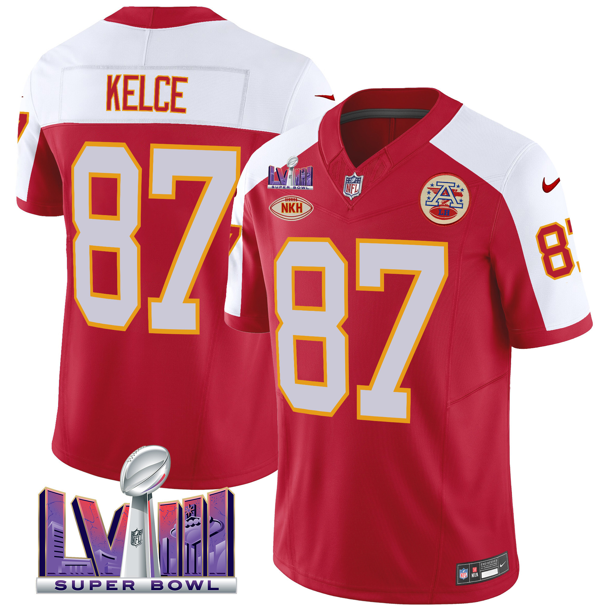 Travis Kelce Men's Kansas City Chiefs Throwback Super Bowl LVIII Vapor Alternate Jersey - All Stitched 
