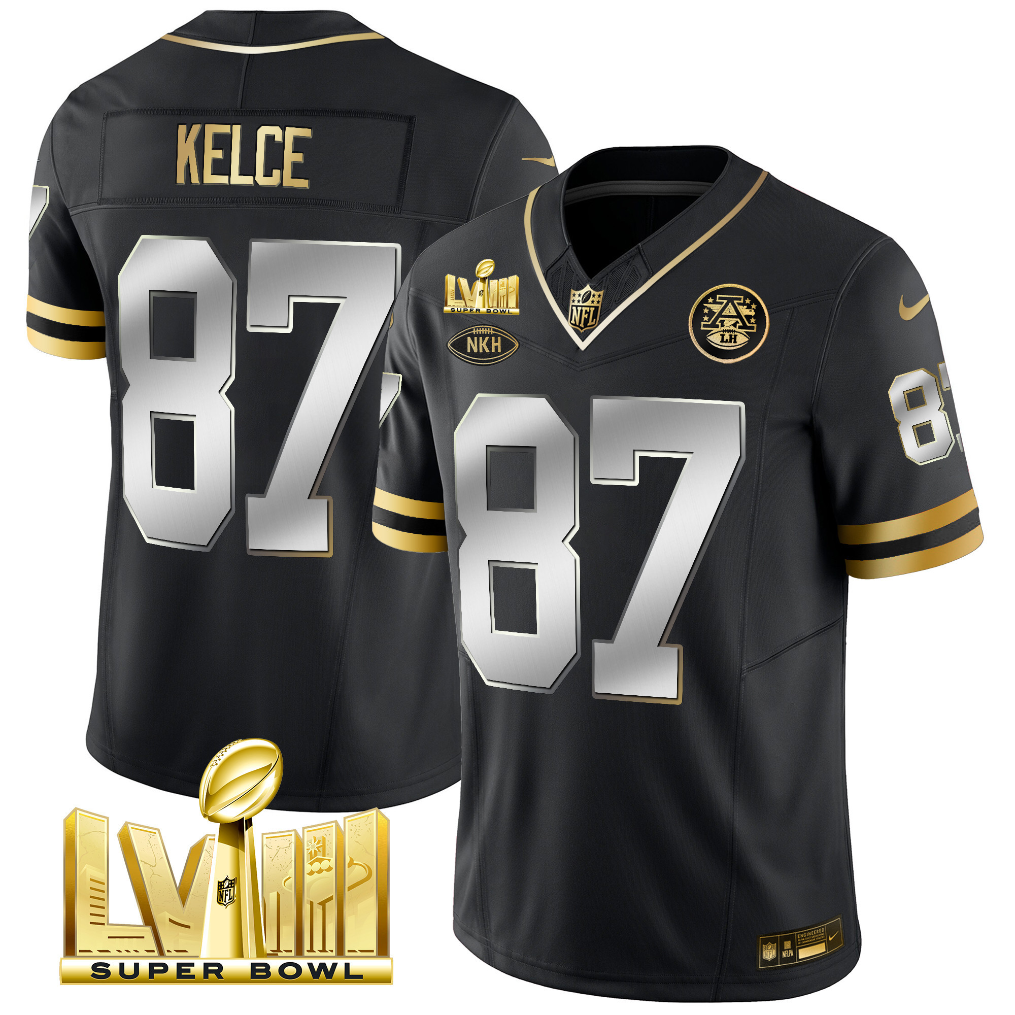 Travis Kelce Men's Kansas City Chiefs Throwback Super Bowl LVIII Vapor Black Limited Jersey - All Stitched 