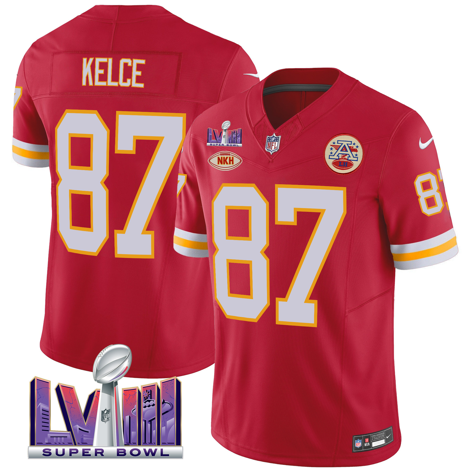 Travis Kelce Men's Kansas City Chiefs Throwback Super Bowl LVIII Vapor Red Jersey - All Stitched 