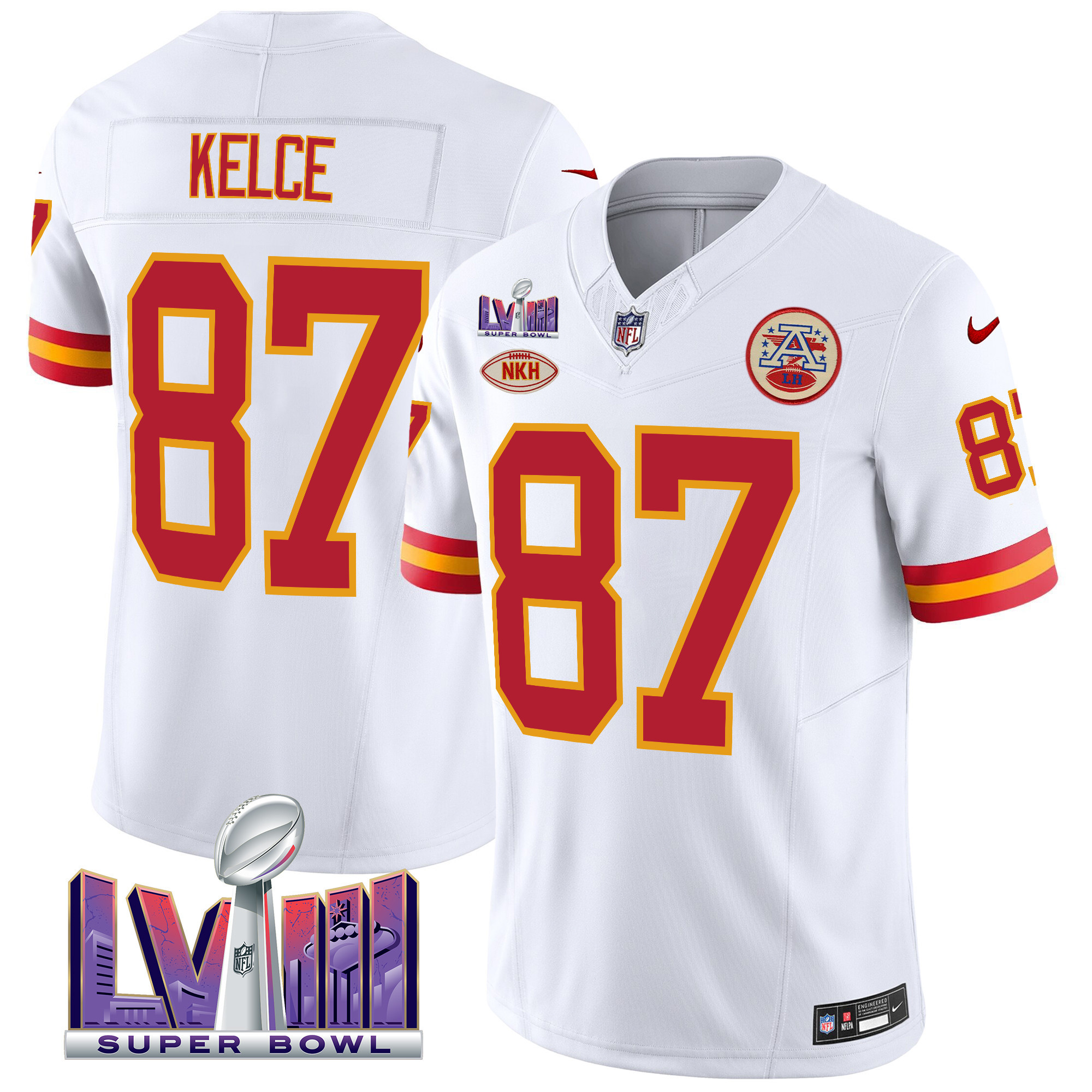 Travis Kelce Men's Kansas City Chiefs Throwback Super Bowl LVIII Vapor White Jersey - All Stitched 