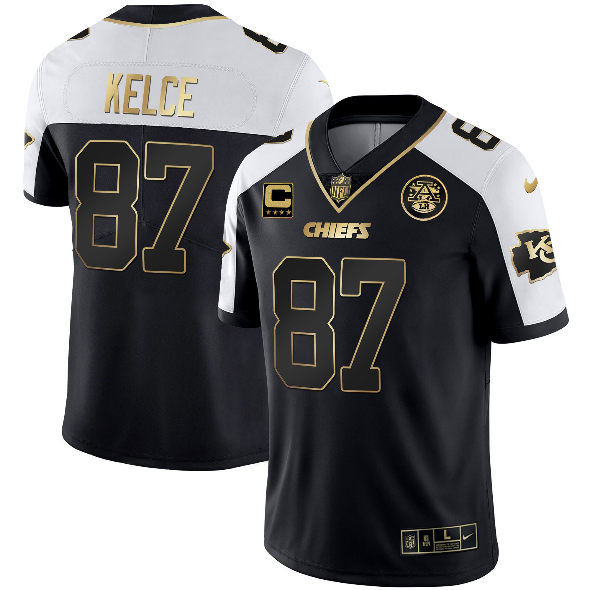 Travis Kelce Men's Kansas City Chiefs White Gold & Black Gold Alternate Jersey - All Stitched 