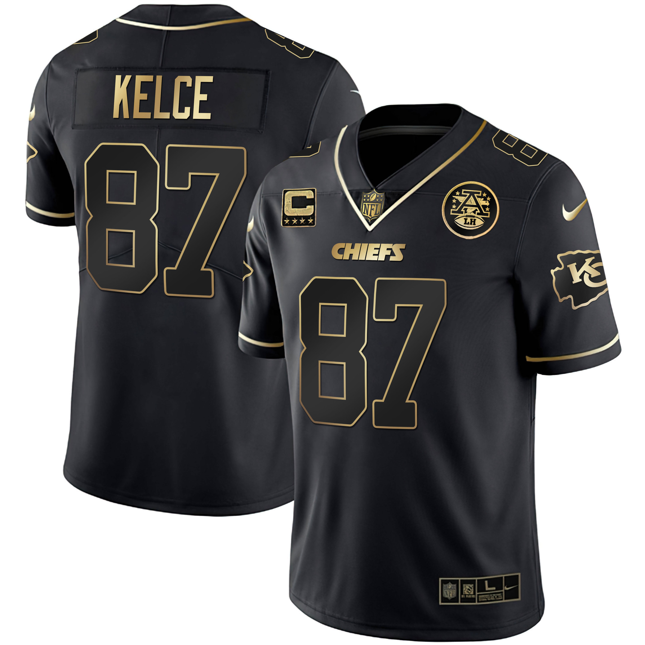 Travis Kelce Men's Kansas City Chiefs White Gold & Black Gold Black Gold Jersey - All Stitched 