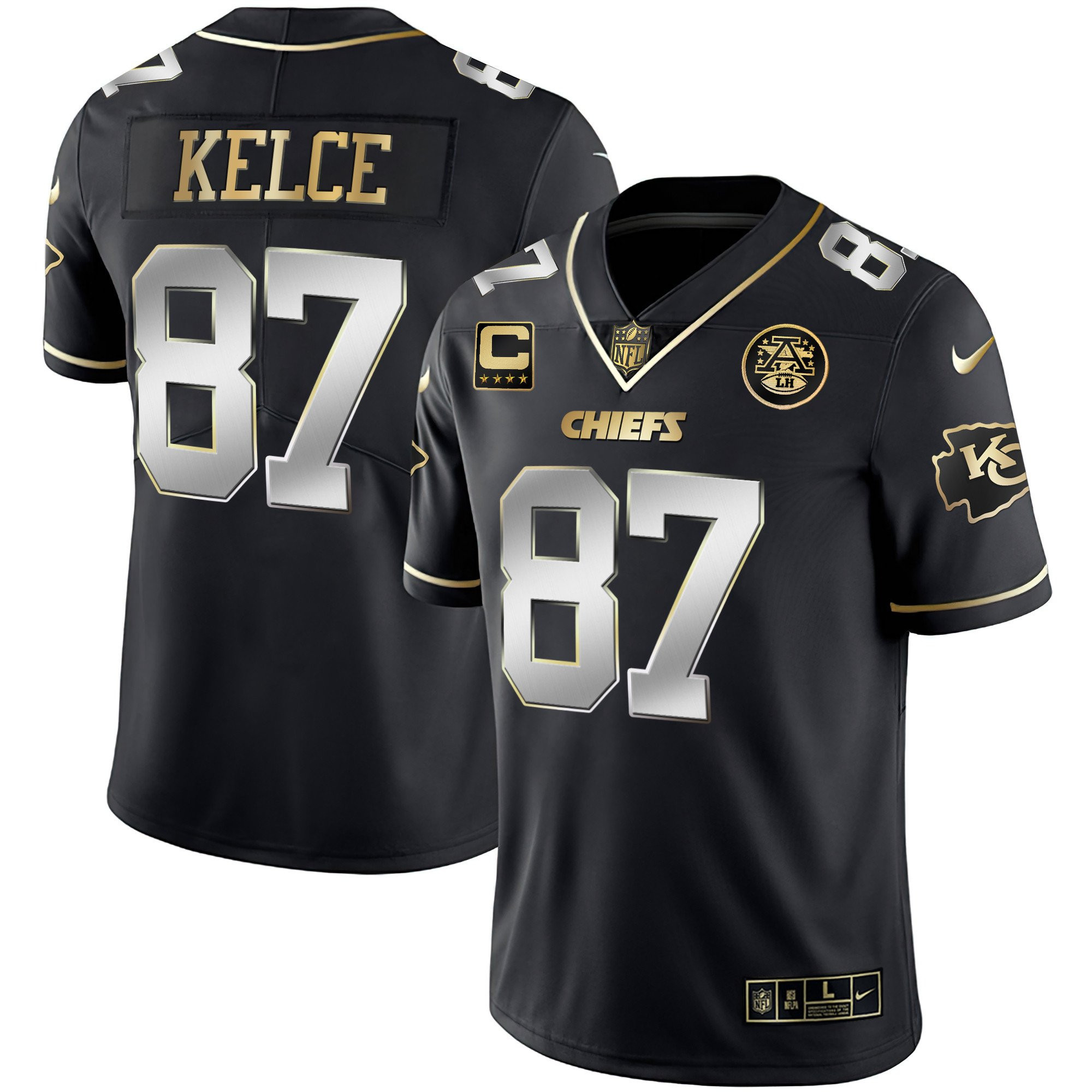 Travis Kelce Men's Kansas City Chiefs White Gold & Black Gold Black Limited Jersey - All Stitched 