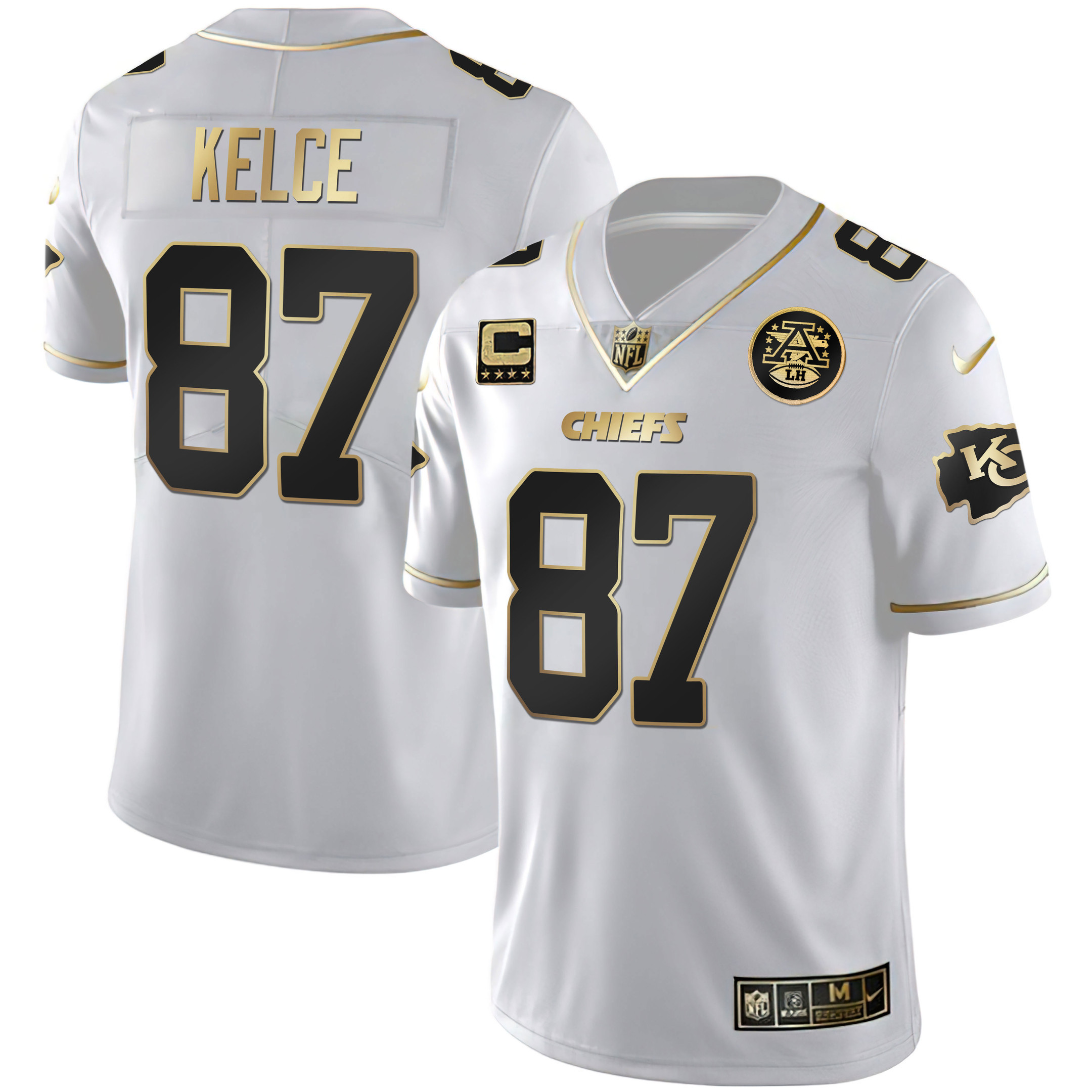 Travis Kelce Men's Kansas City Chiefs White Gold & Black Gold White Gold Jersey - All Stitched 