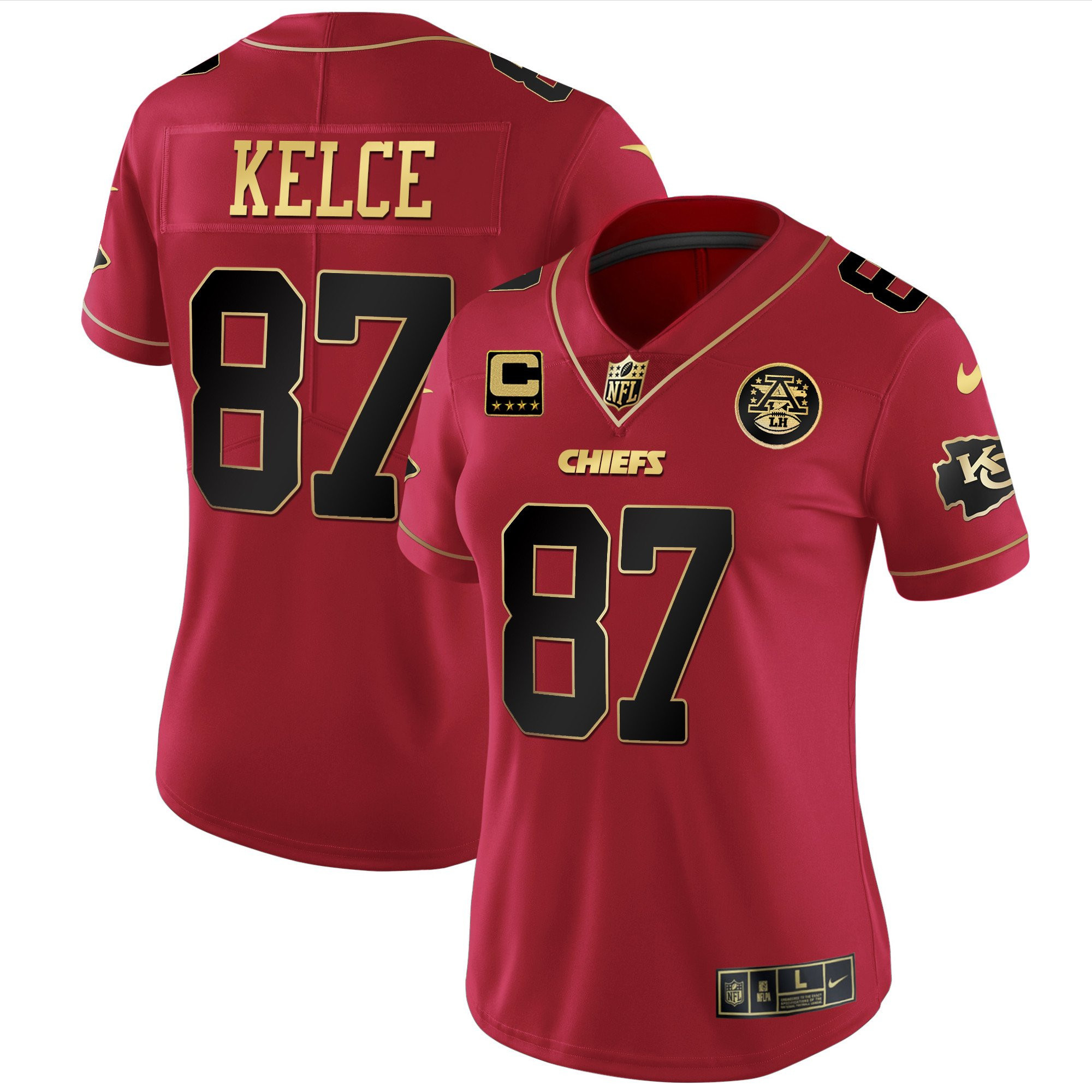 Travis Kelce Women's Kansas City Chiefs White Gold & Black Gold Red Special Jersey - All Stitched 