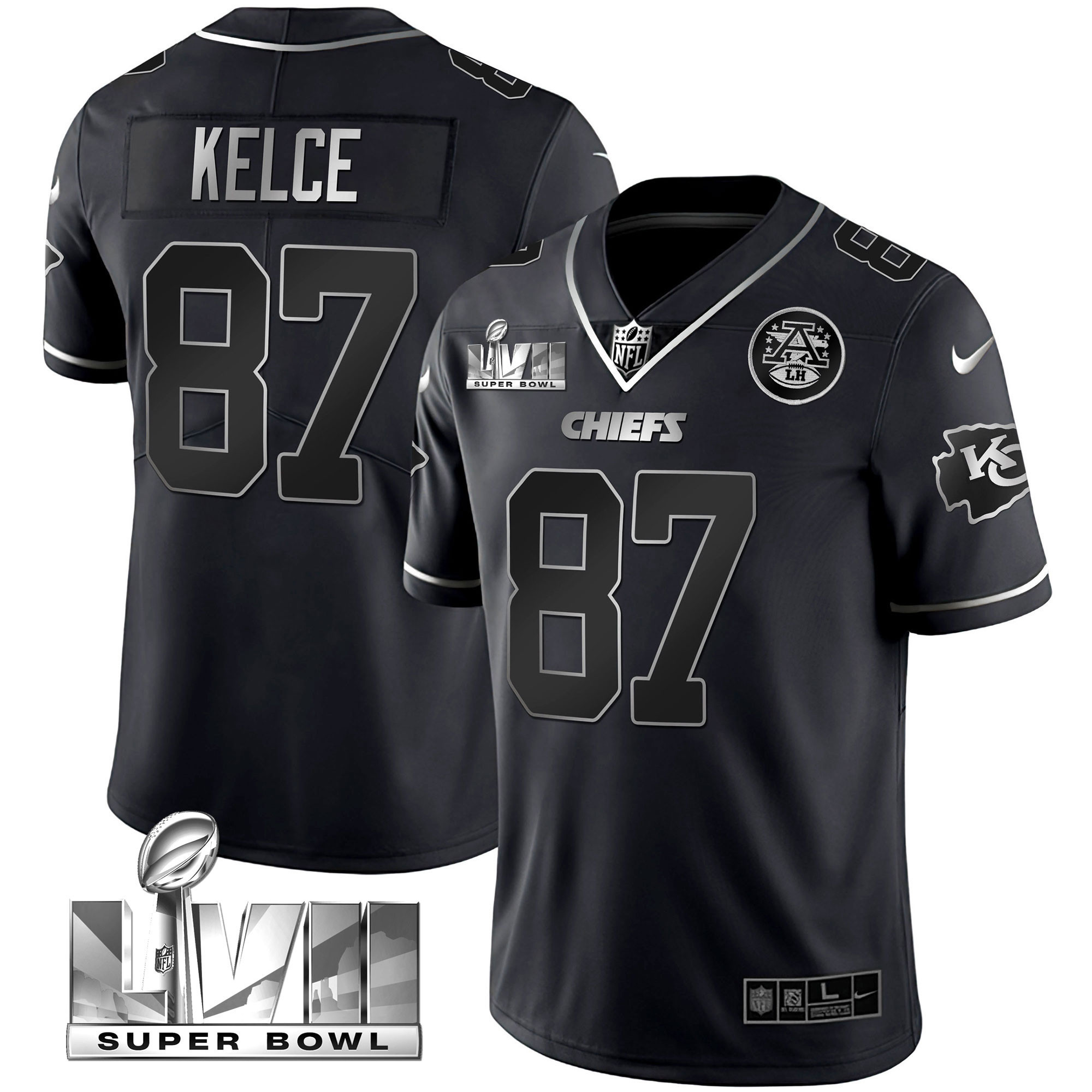 Travis Kelce Youth's Kansas City Chiefs Super Bowl Vapor Gold Black Silver Jersey - All Stitched 