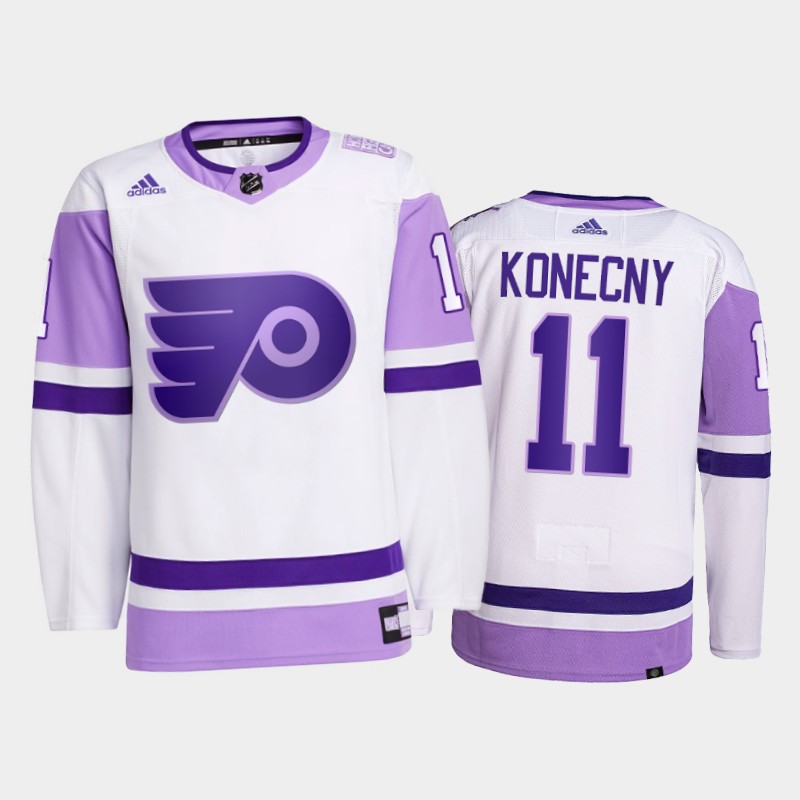 Travis Konecny #11 Philadelphia Flyers 2021 FightsCancer White Primegreen Jersey