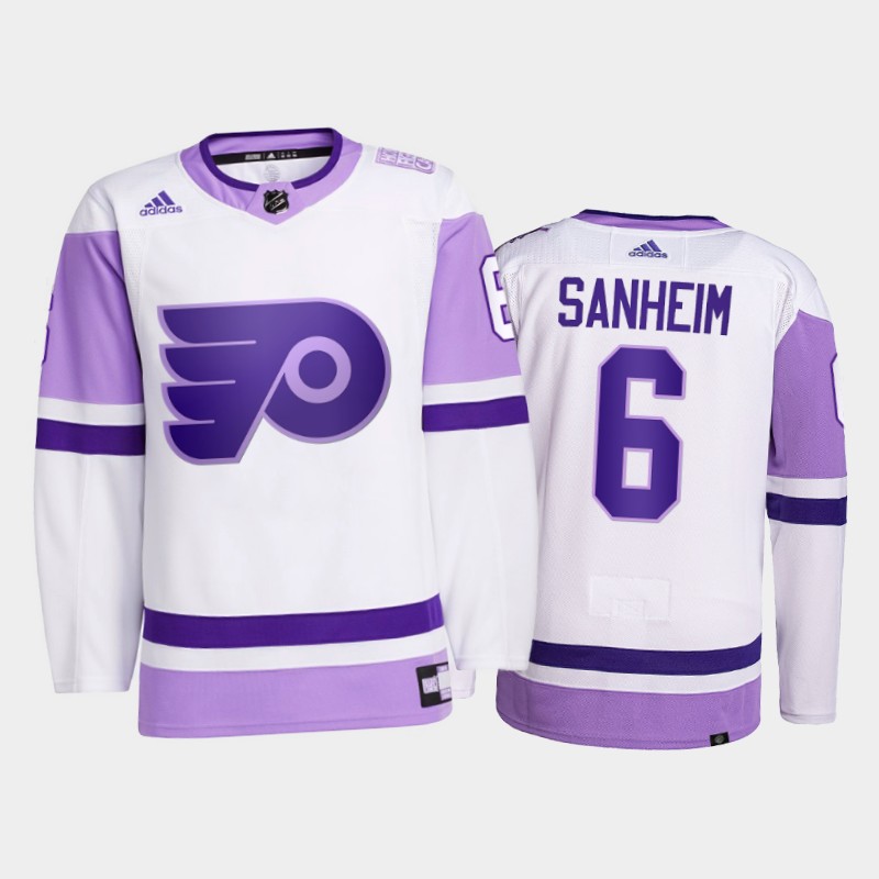 Travis Sanheim #6 Philadelphia Flyers 2021 FightsCancer White Primegreen Jersey