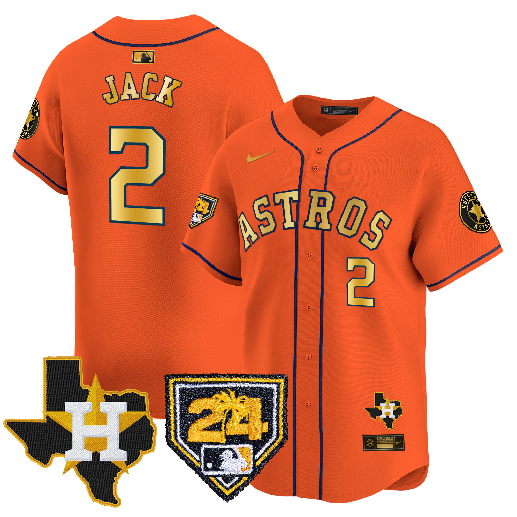 Travis Scott Men's Houston Astros 2024 Spring Training & Texas Patch Vapor Premier Limited Orange Gold Jersey - All Stitched