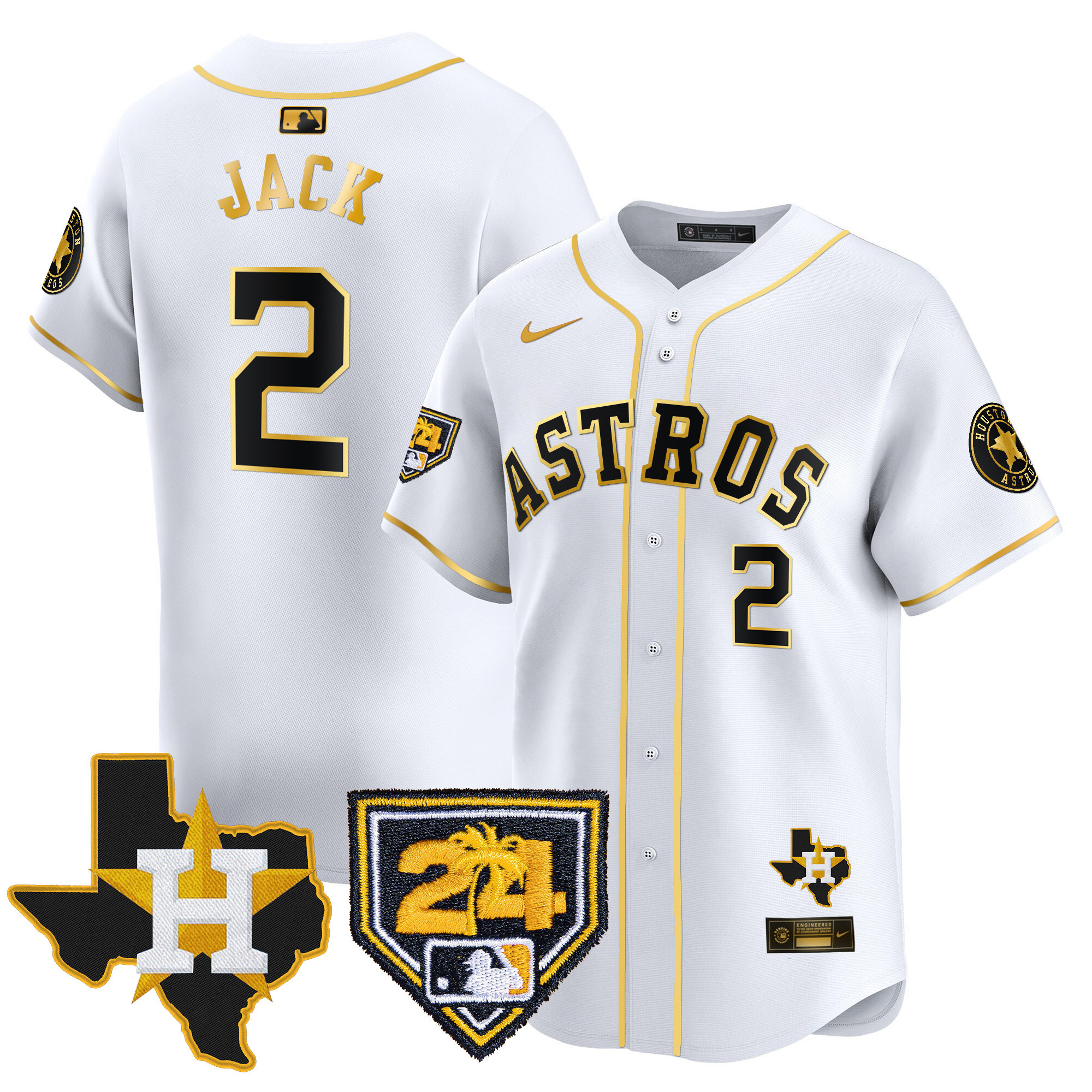 Travis Scott Men's Houston Astros 2024 Spring Training & Texas Patch Vapor Premier Limited White Gold Jersey - All Stitched