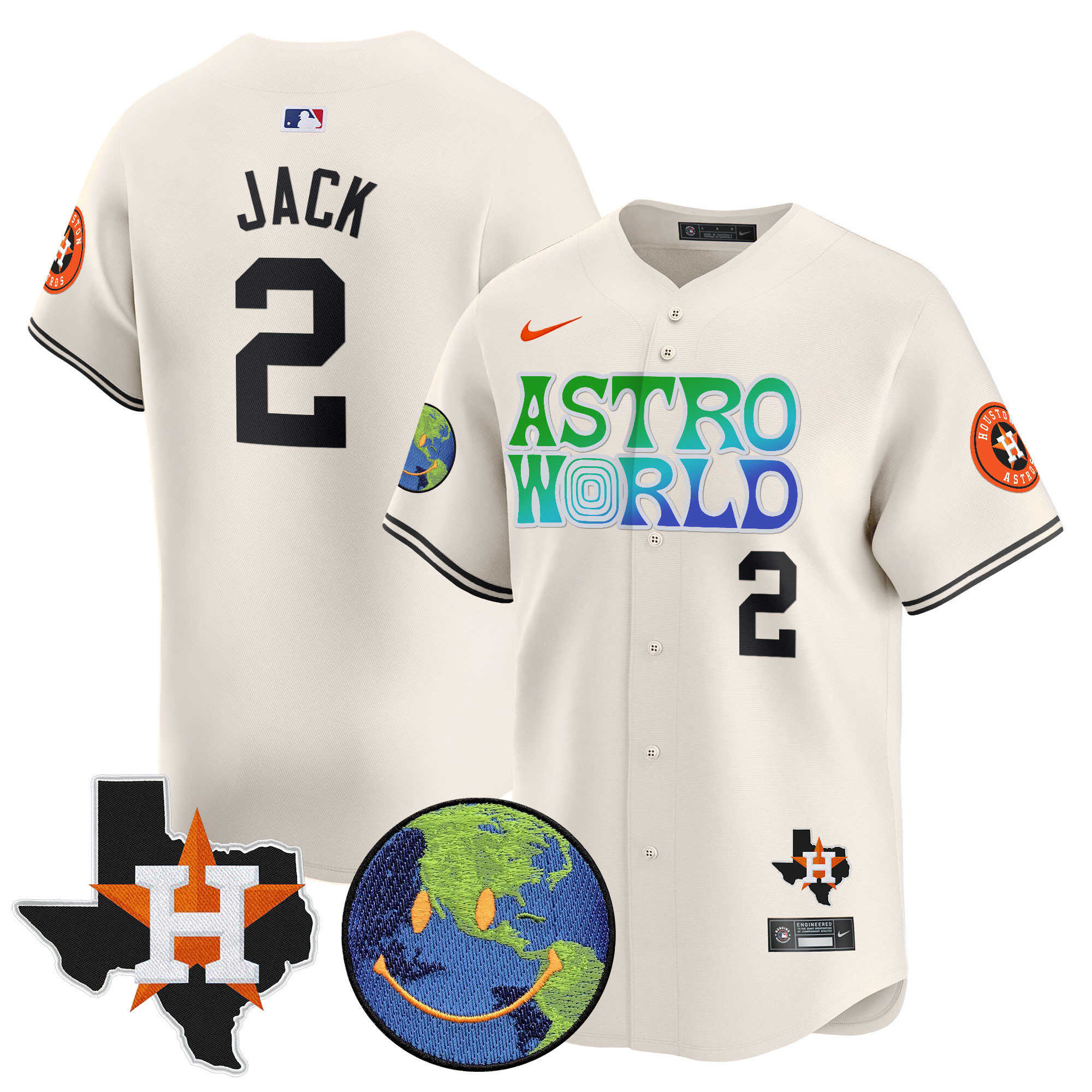 Travis Scott Men's Houston Astros Cactus Jack Astro World Vapor Premier Limited Cream Jersey - All Stitched