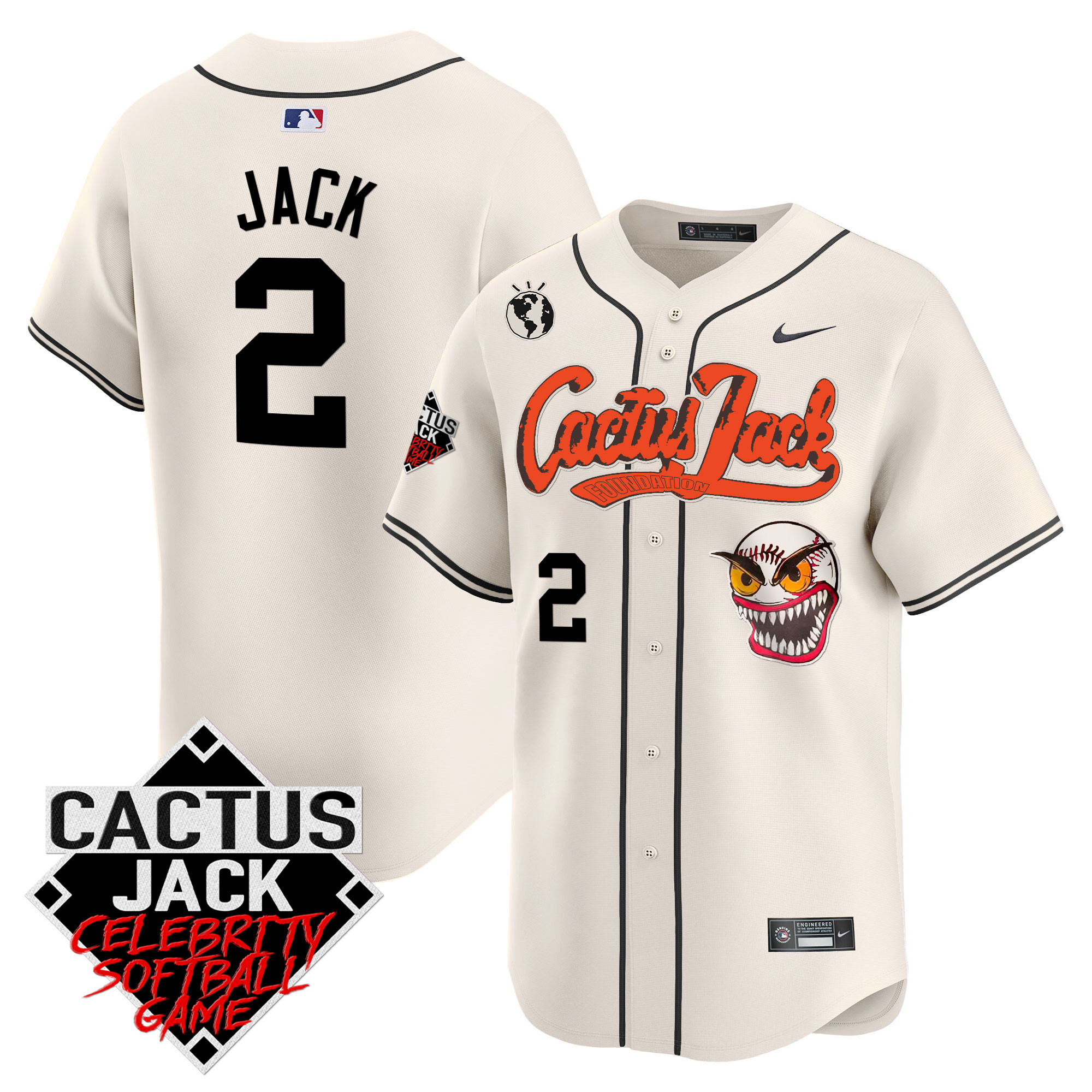 Travis Scott Men's Houston Astros Cactus Jack Celebrity Softball Game Patch Vapor Premier Limited Cream Jersey - All Stitched