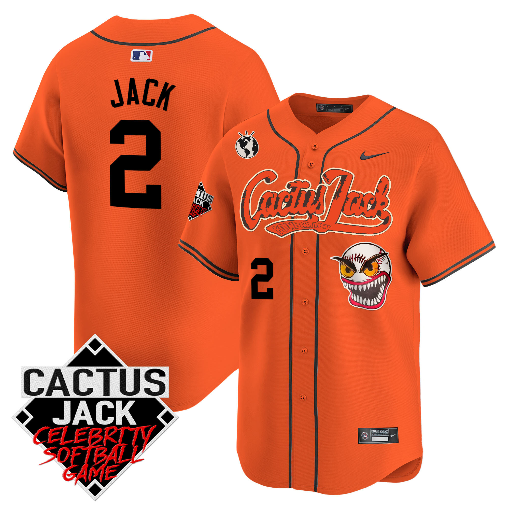 Travis Scott Men's Houston Astros Cactus Jack Celebrity Softball Game Patch Vapor Premier Limited Orange Jersey - All Stitched