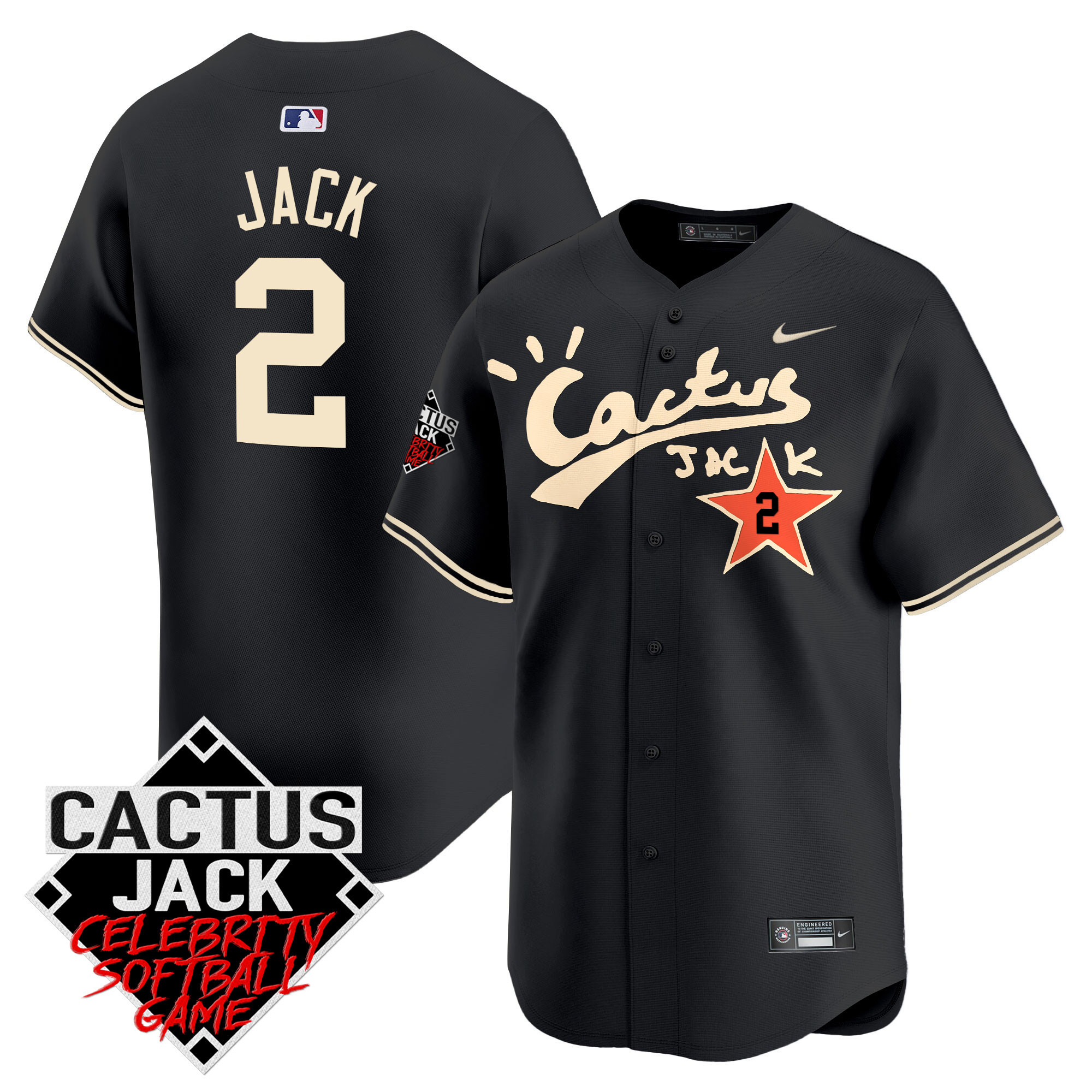 Travis Scott Men's Houston Astros Cactus Jack Celebrity Softball Game Patch Vapor Premier Limited V2 Black Jersey - All Stitched