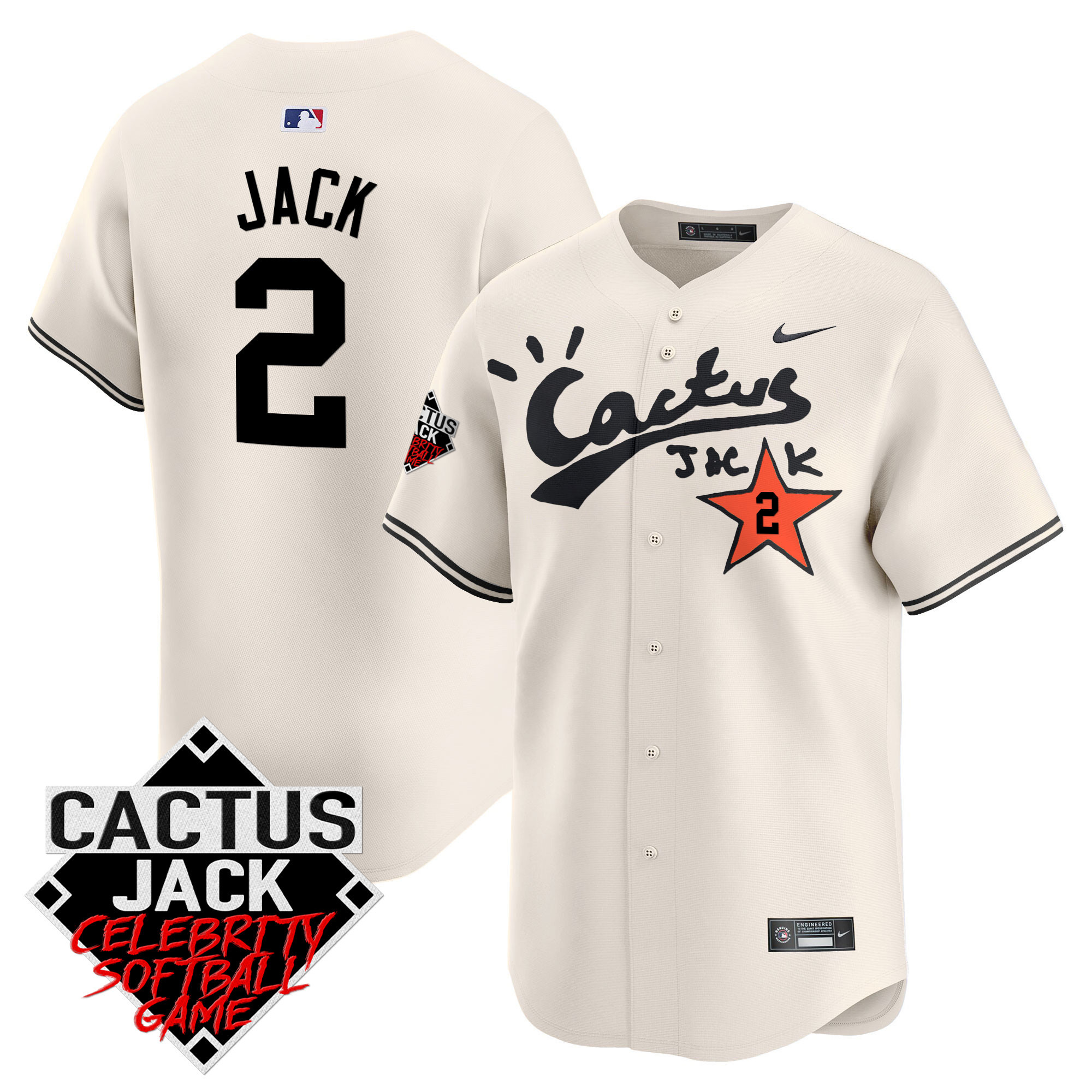 Travis Scott Men's Houston Astros Cactus Jack Celebrity Softball Game Patch Vapor Premier Limited V2 Cream Jersey - All Stitched