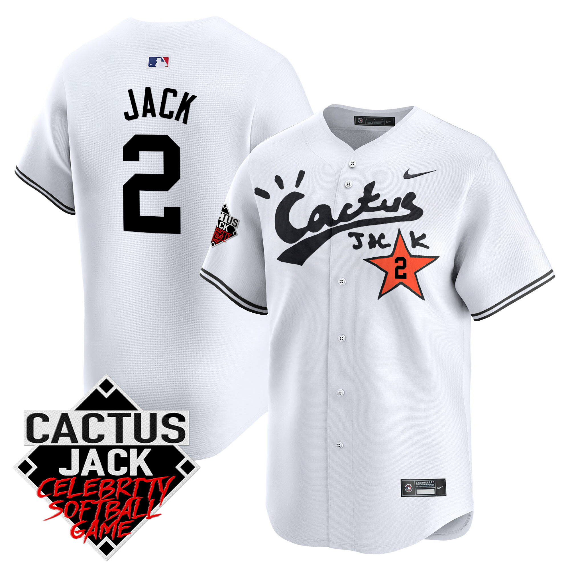 Travis Scott Men's Houston Astros Cactus Jack Celebrity Softball Game Patch Vapor Premier Limited V2 White Jersey - All Stitched