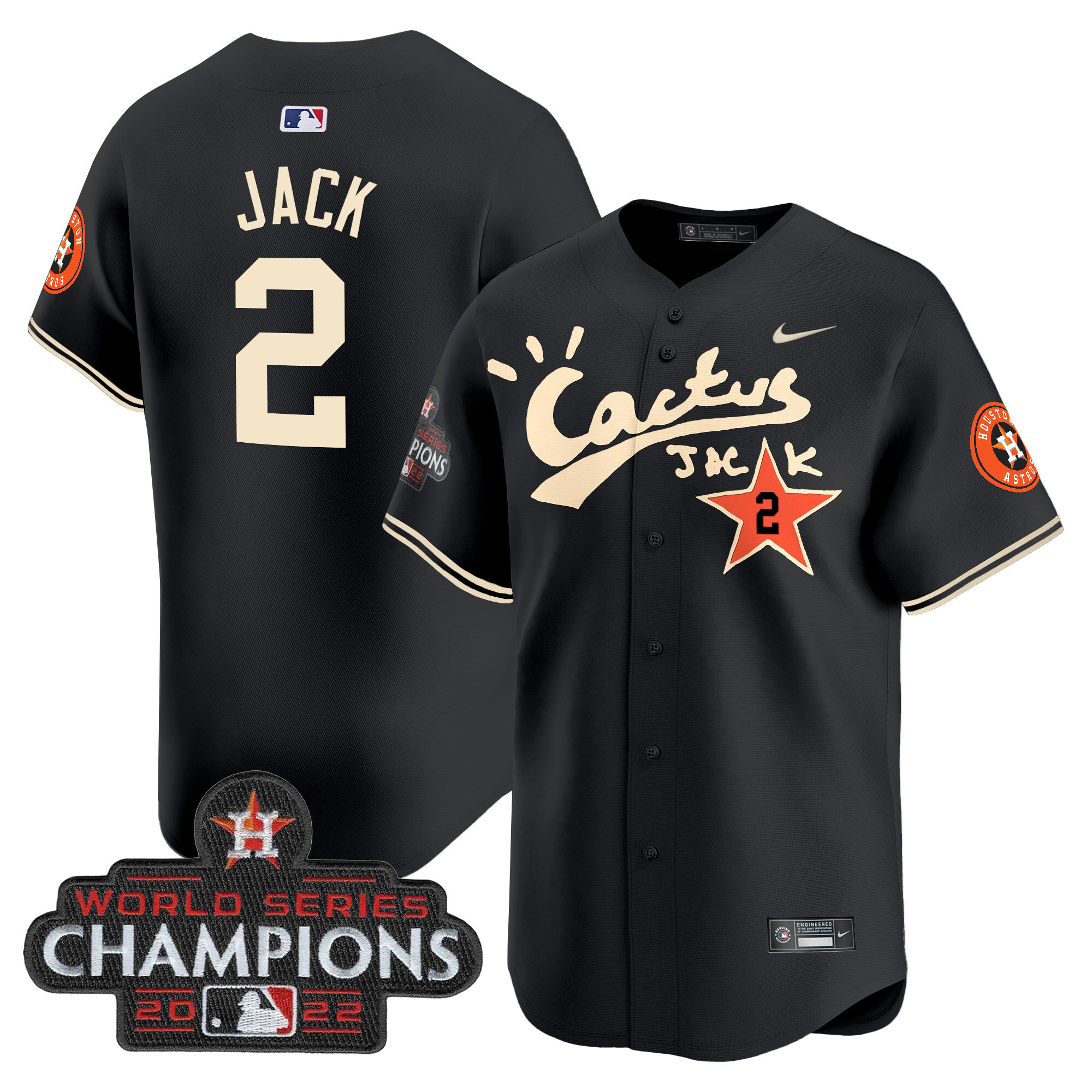 Travis Scott Men's Houston Astros Cactus Jack Champions Patch Vapor Premier Limited Black Jersey - All Stitched