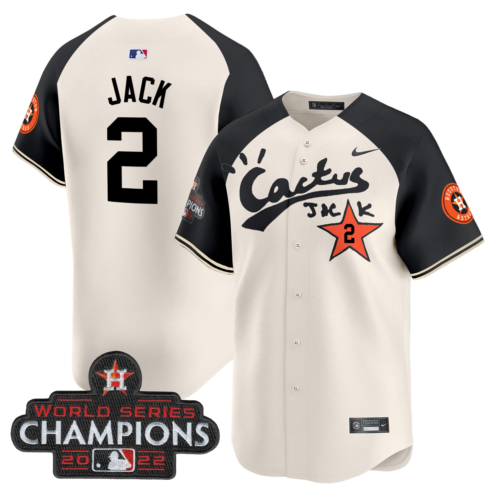 Travis Scott Men's Houston Astros Cactus Jack Champions Patch Vapor Premier Limited Cream Alternate Jersey - All Stitched