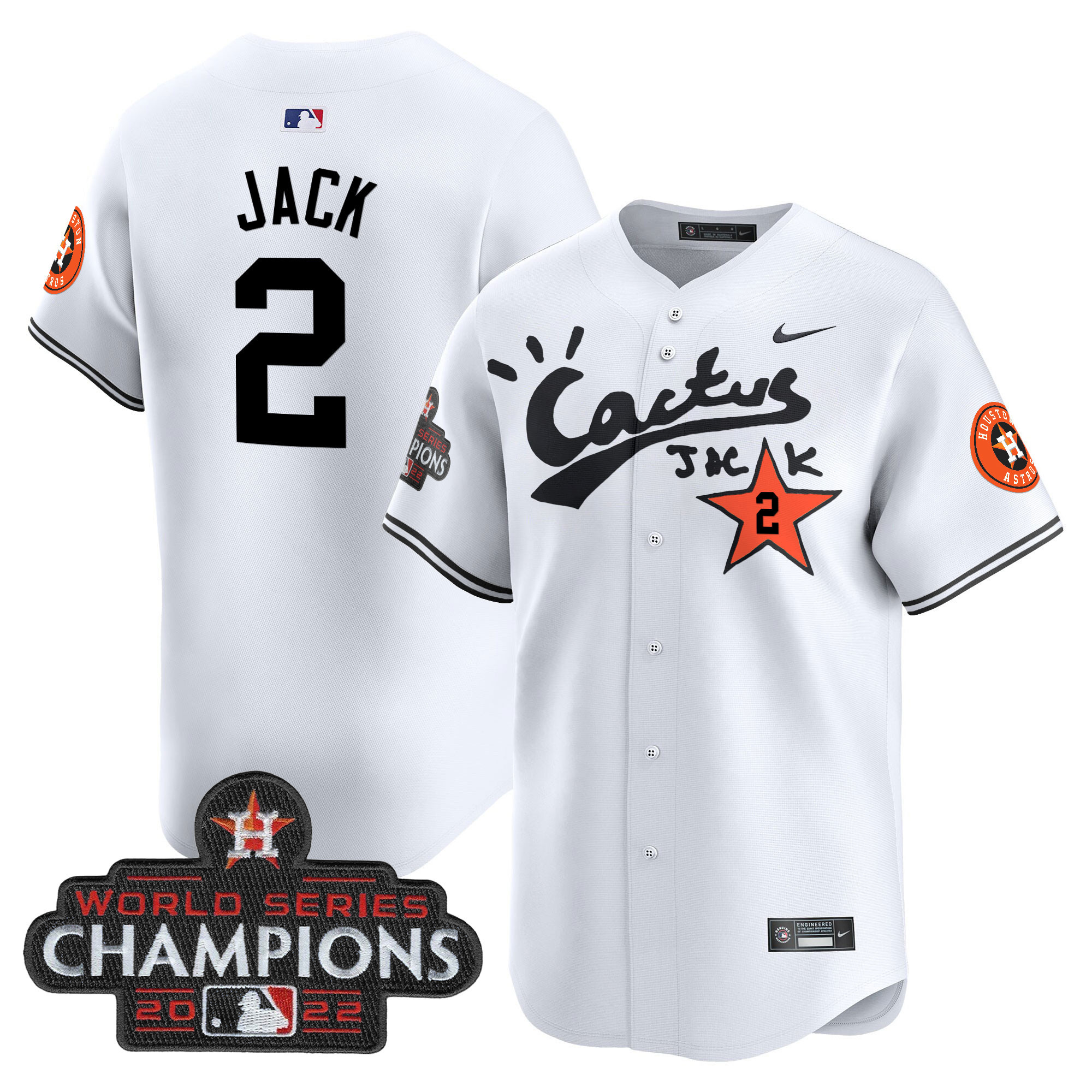 Travis Scott Men's Houston Astros Cactus Jack Champions Patch Vapor Premier Limited White Jersey - All Stitched