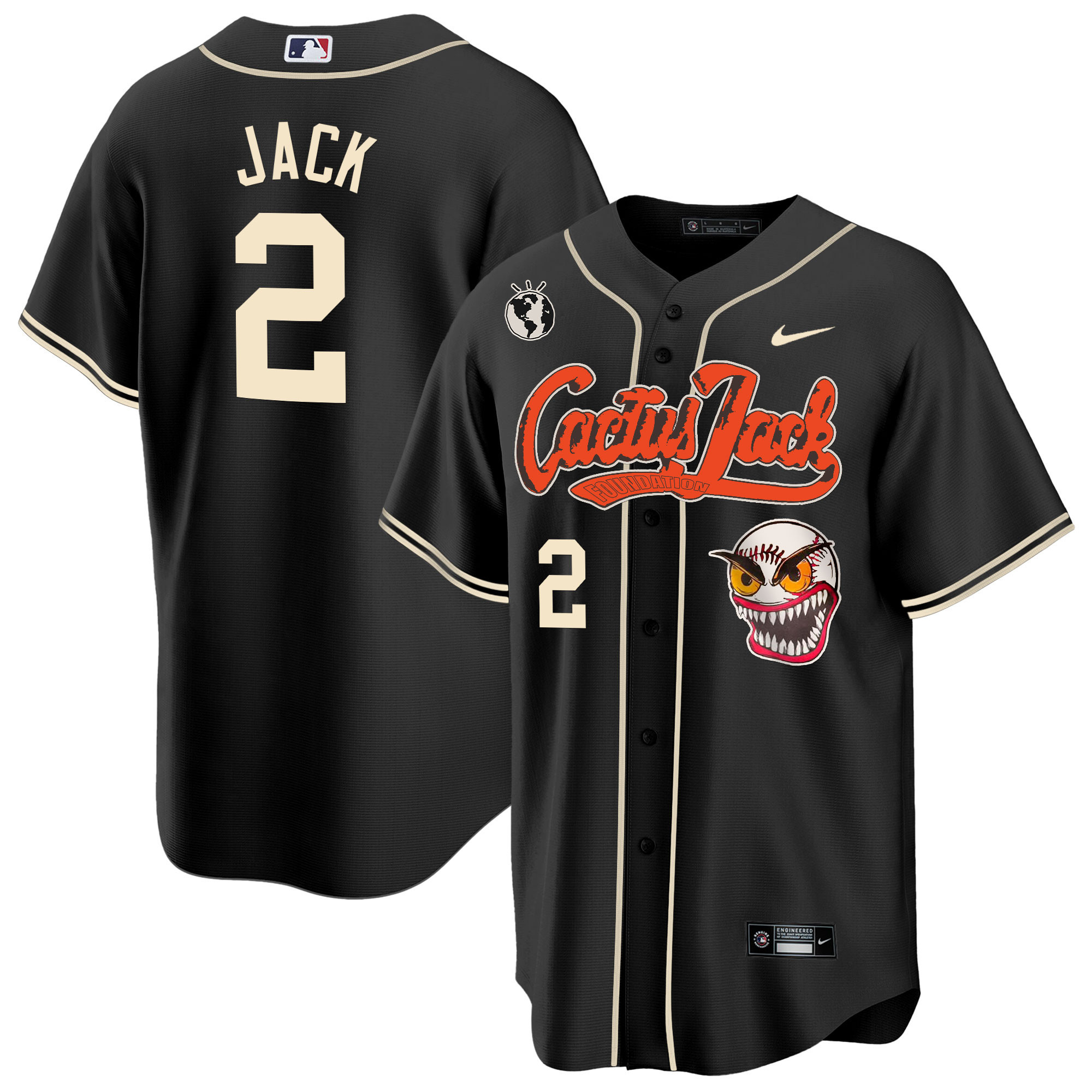 Travis Scott Men's Houston Astros Cactus Jack Cool Base Black Jersey - All Stitched