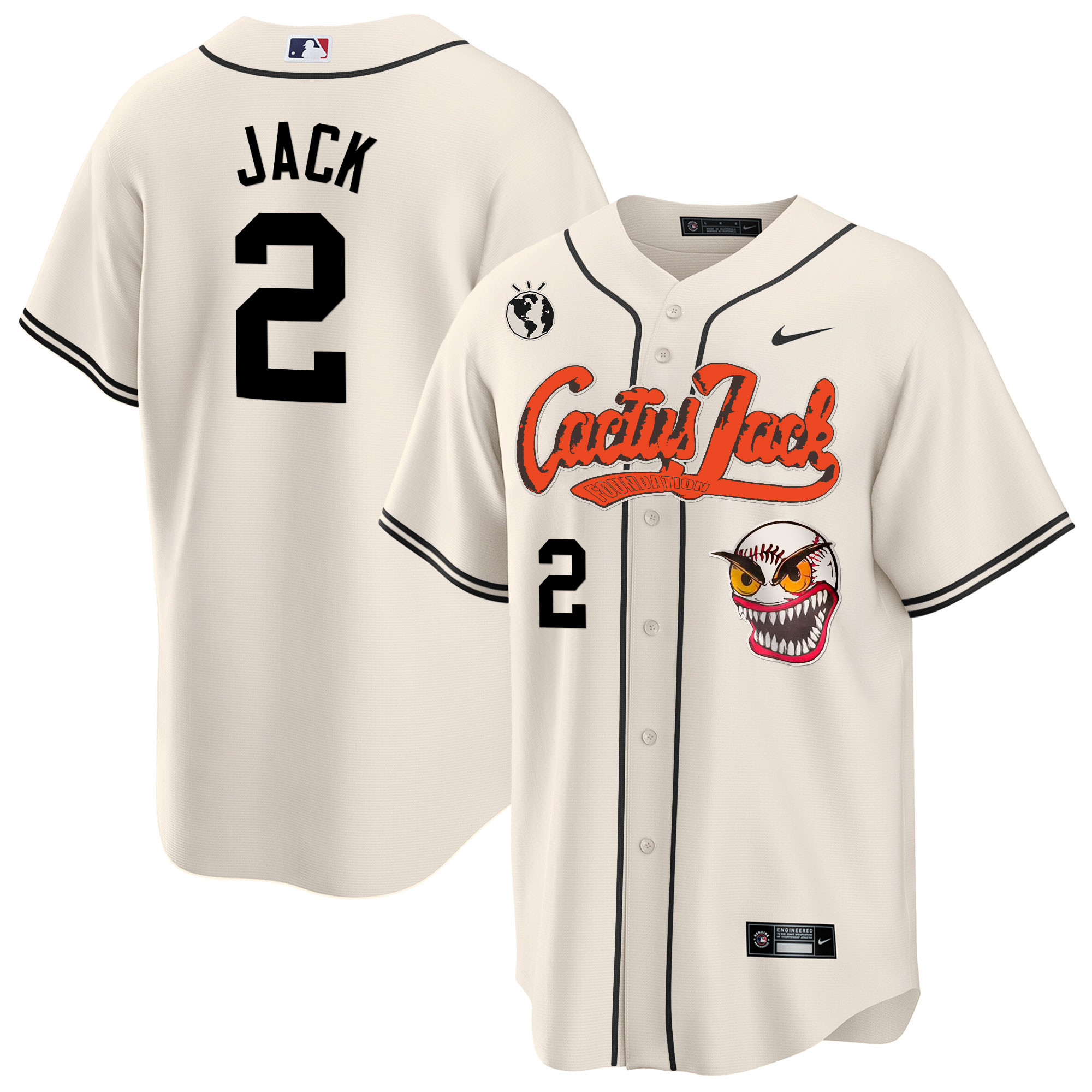 Travis Scott Men's Houston Astros Cactus Jack Cool Base Cream Jersey - All Stitched