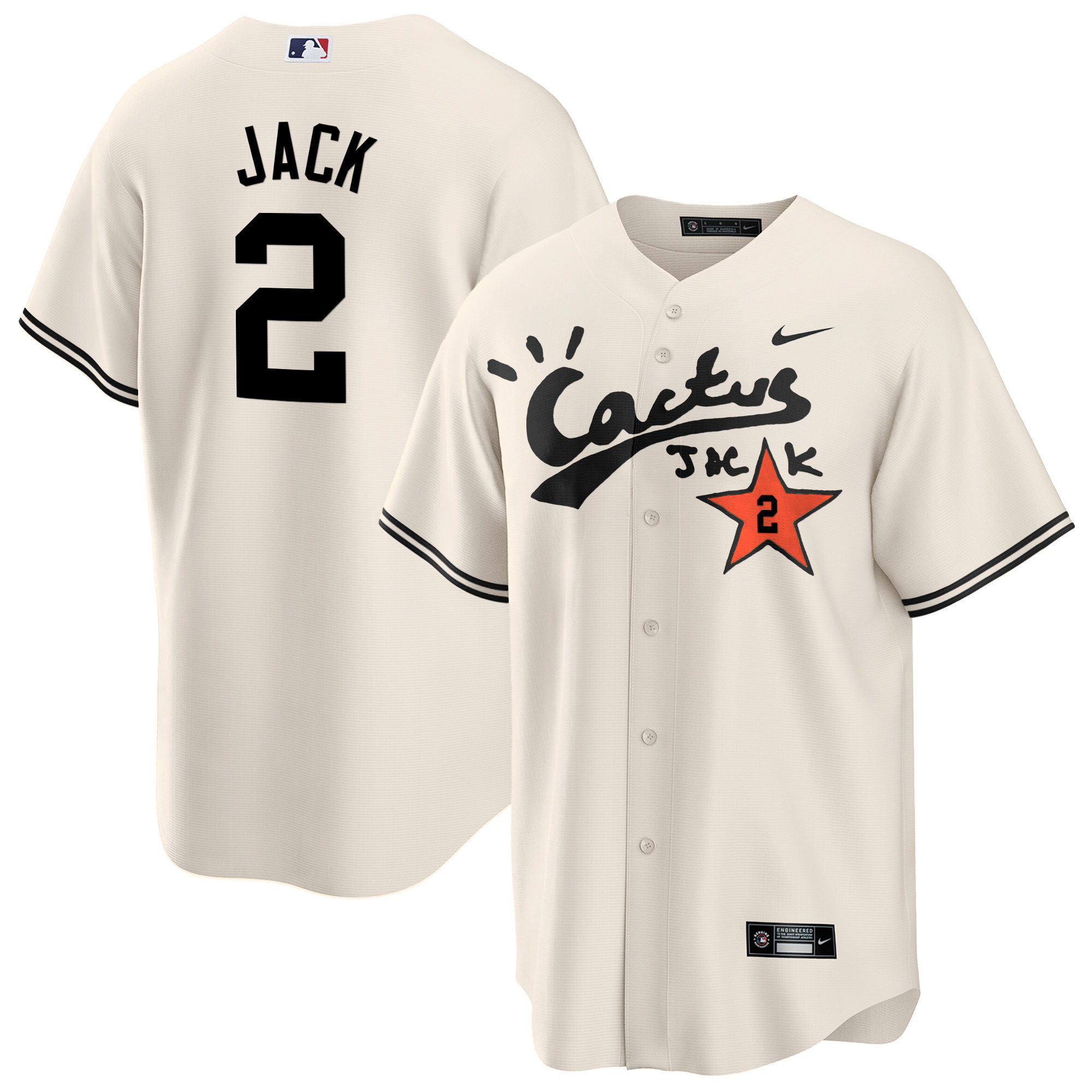 Travis Scott Men's Houston Astros Cactus Jack Cool Base V2 Cream Jersey - All Stitched