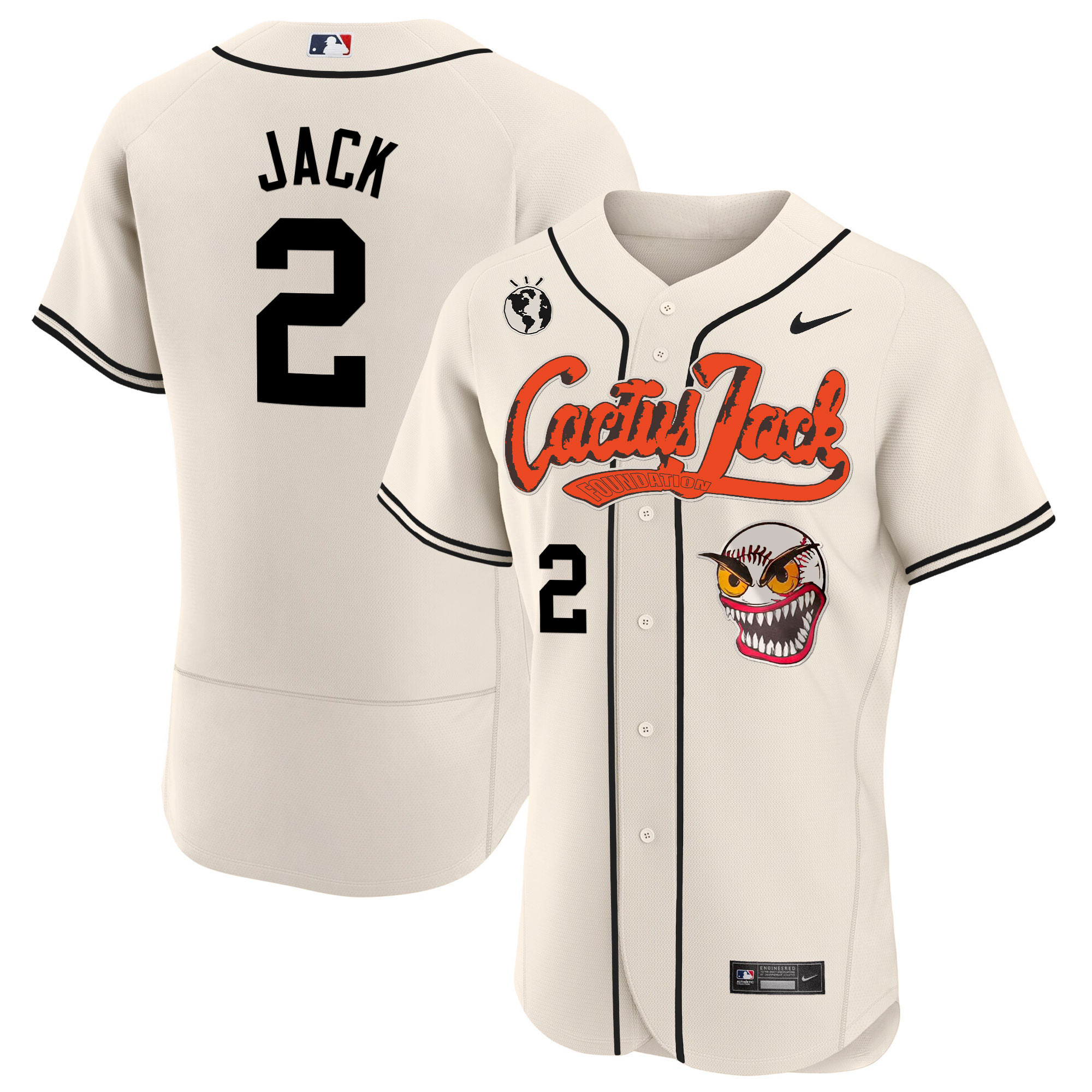 Travis Scott Men's Houston Astros Cactus Jack Flex Base Cream Jersey - All Stitched