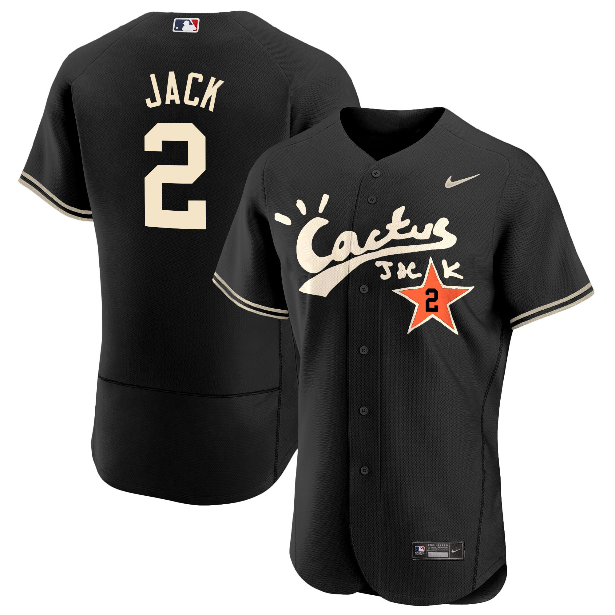 Travis Scott Men's Houston Astros Cactus Jack Flex Base V2 Black Jersey - All Stitched