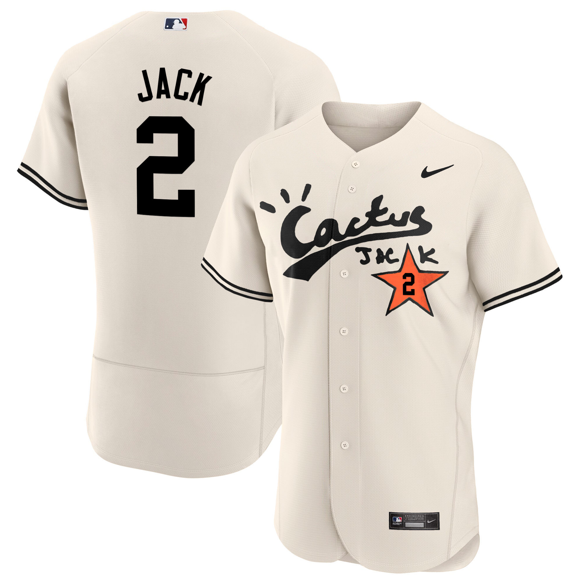 Travis Scott Men's Houston Astros Cactus Jack Flex Base V2 Cream Jersey - All Stitched