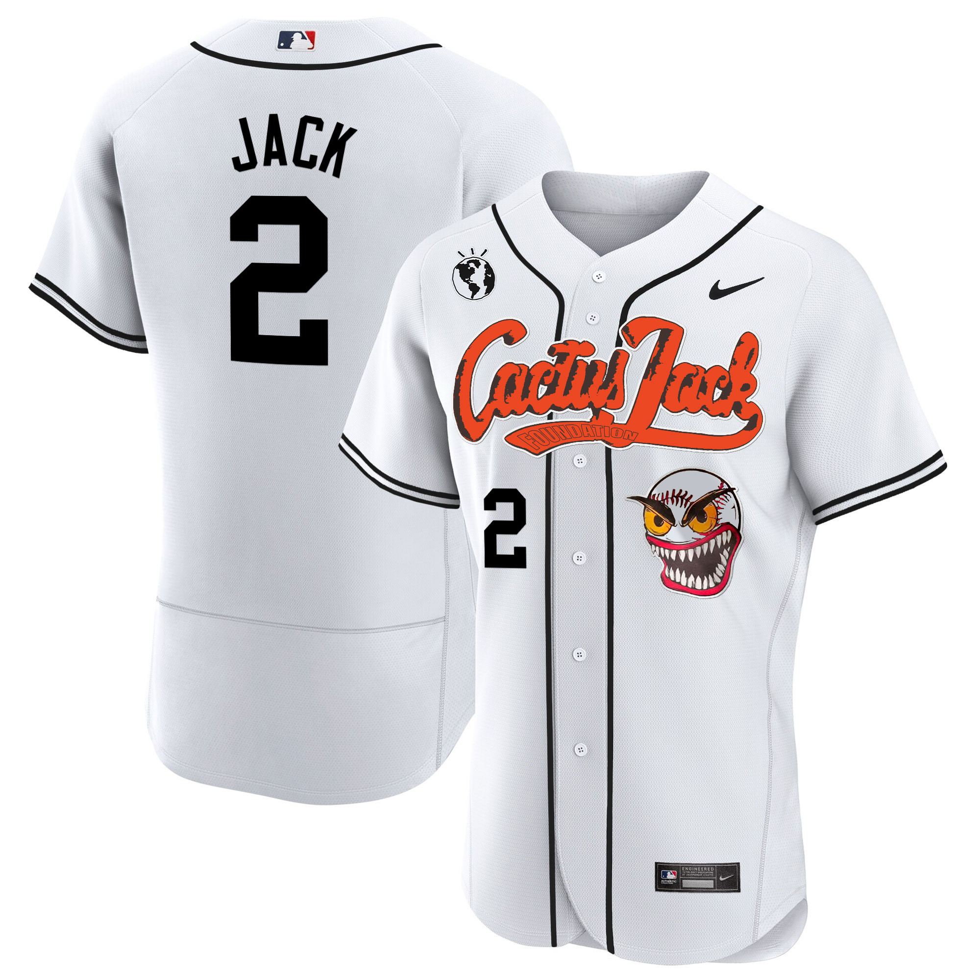Travis Scott Men's Houston Astros Cactus Jack Flex Base White Jersey - All Stitched