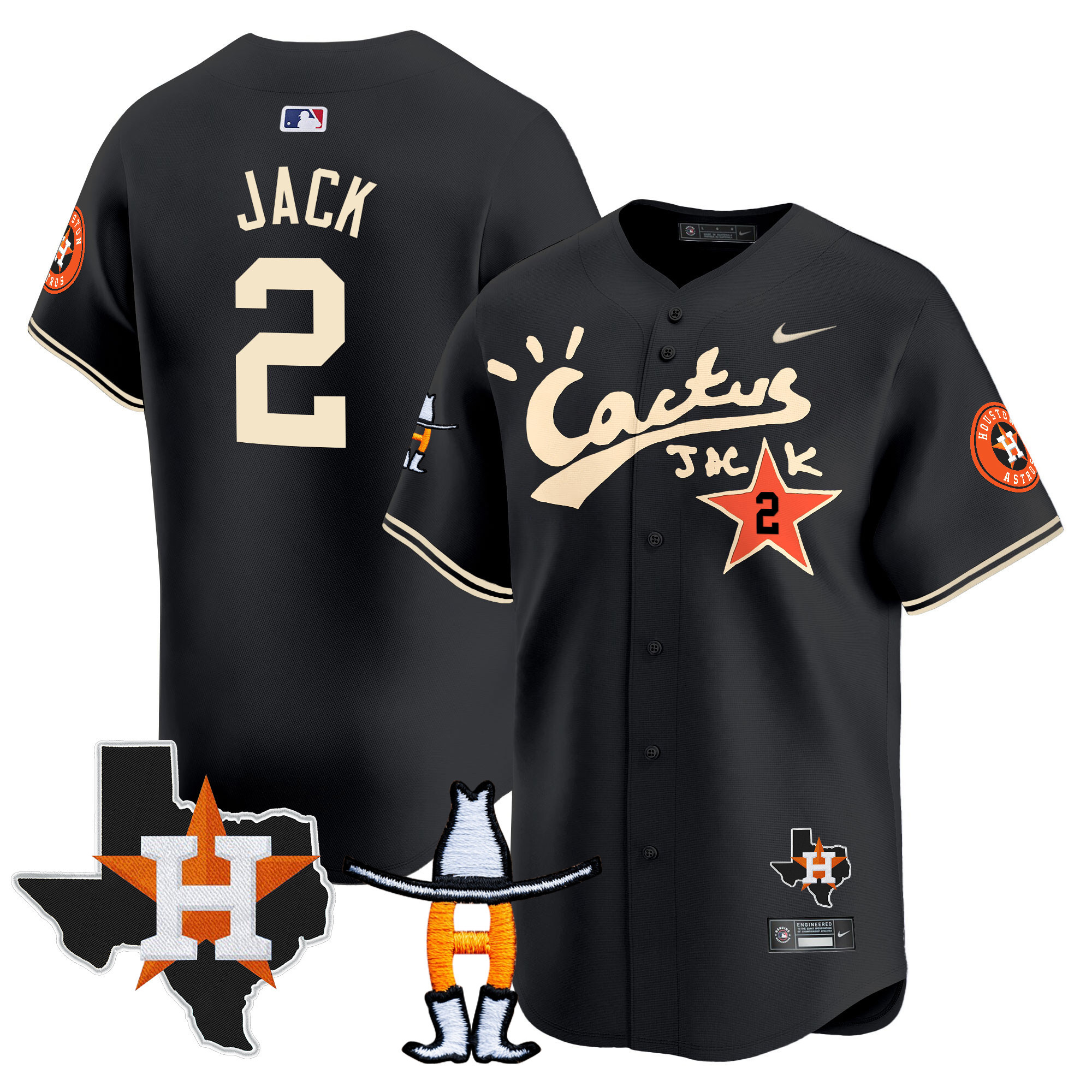 Travis Scott Men's Houston Astros Cactus Jack Houston Rodeo Patch Vapor Premier Limited Black Jersey - All Stitched