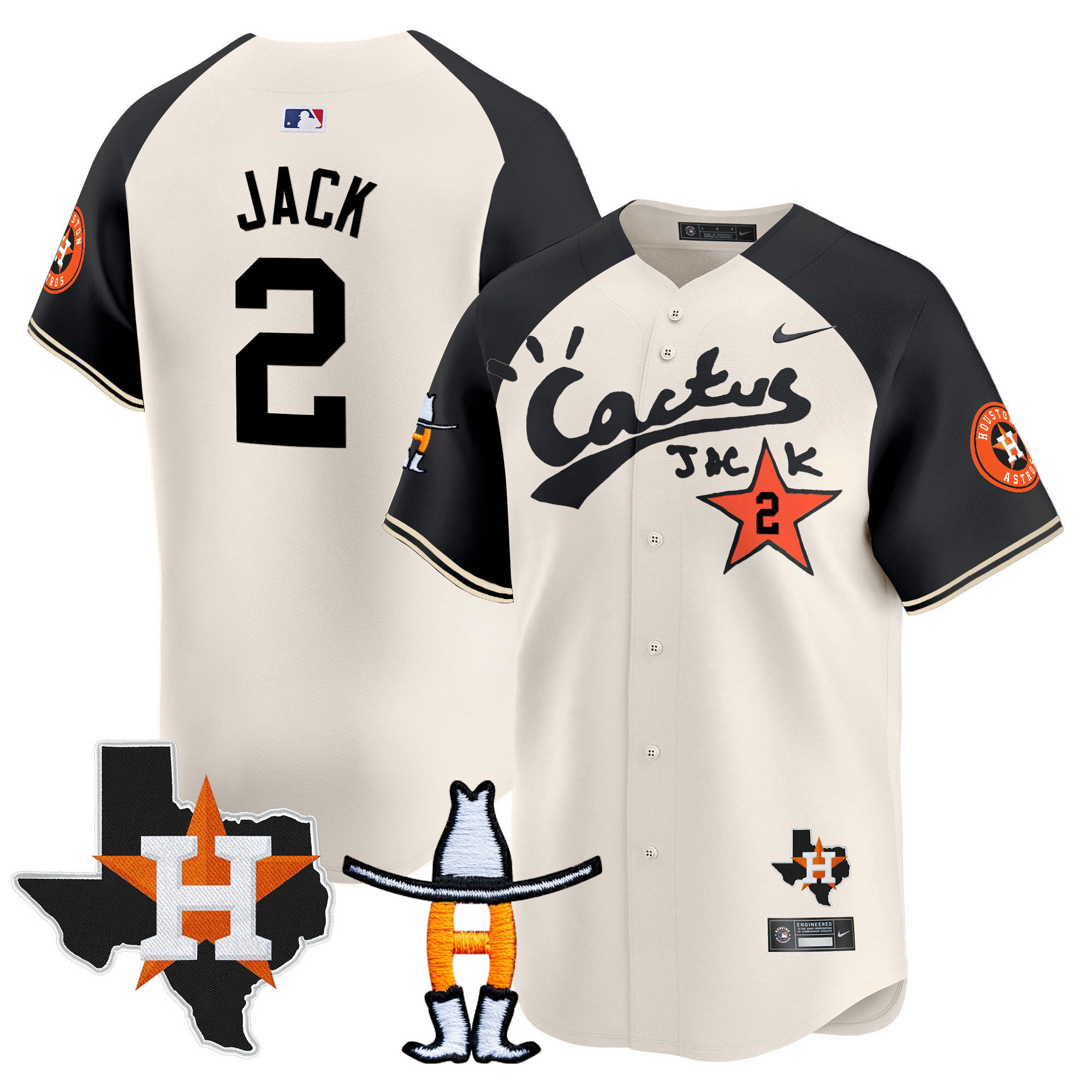 Travis Scott Men's Houston Astros Cactus Jack Houston Rodeo Patch Vapor Premier Limited Cream Alternate Jersey - All Stitched