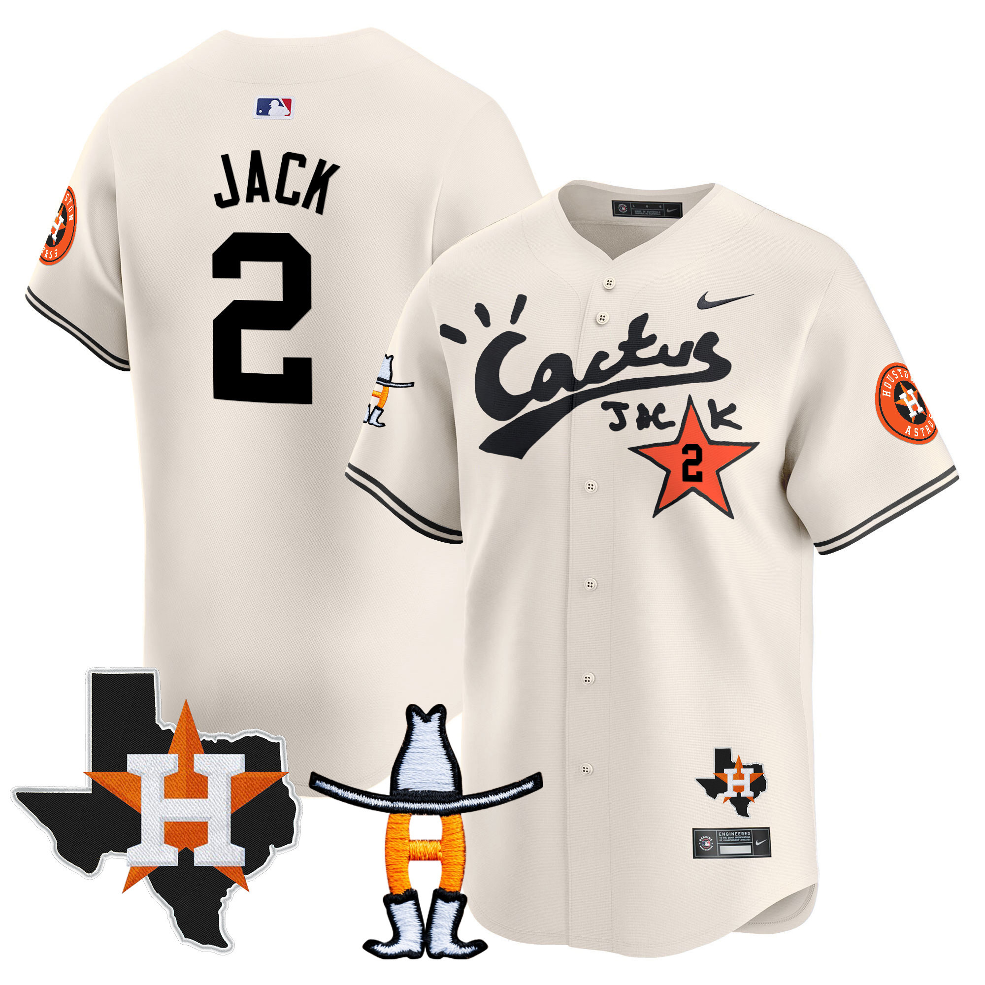 Travis Scott Men's Houston Astros Cactus Jack Houston Rodeo Patch Vapor Premier Limited Cream Jersey - All Stitched