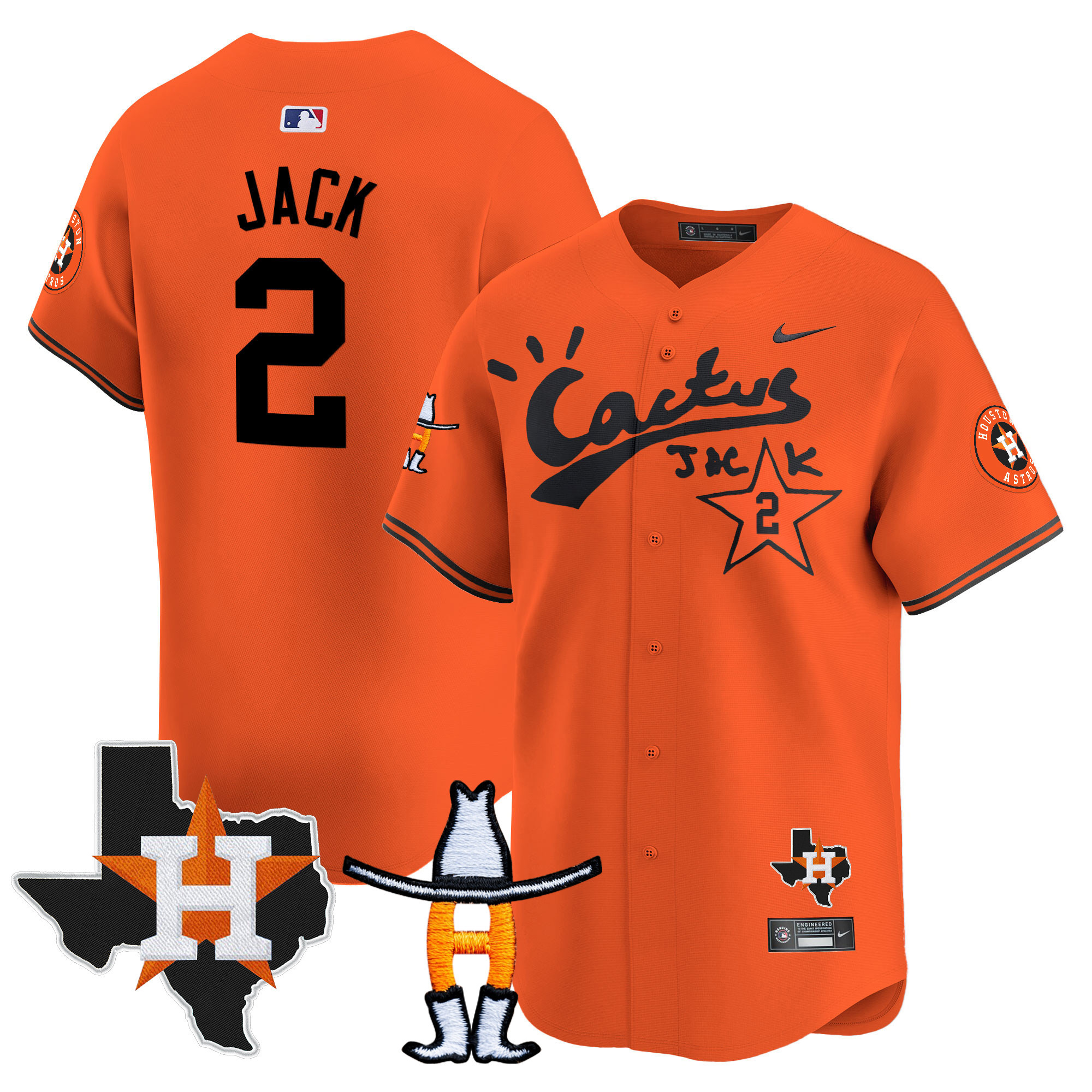 Travis Scott Men's Houston Astros Cactus Jack Houston Rodeo Patch Vapor Premier Limited Orange Jersey - All Stitched