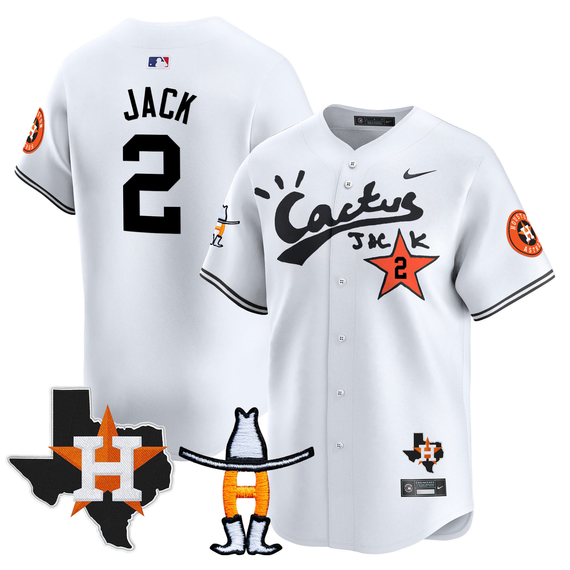 Travis Scott Men's Houston Astros Cactus Jack Houston Rodeo Patch Vapor Premier Limited White Jersey - All Stitched