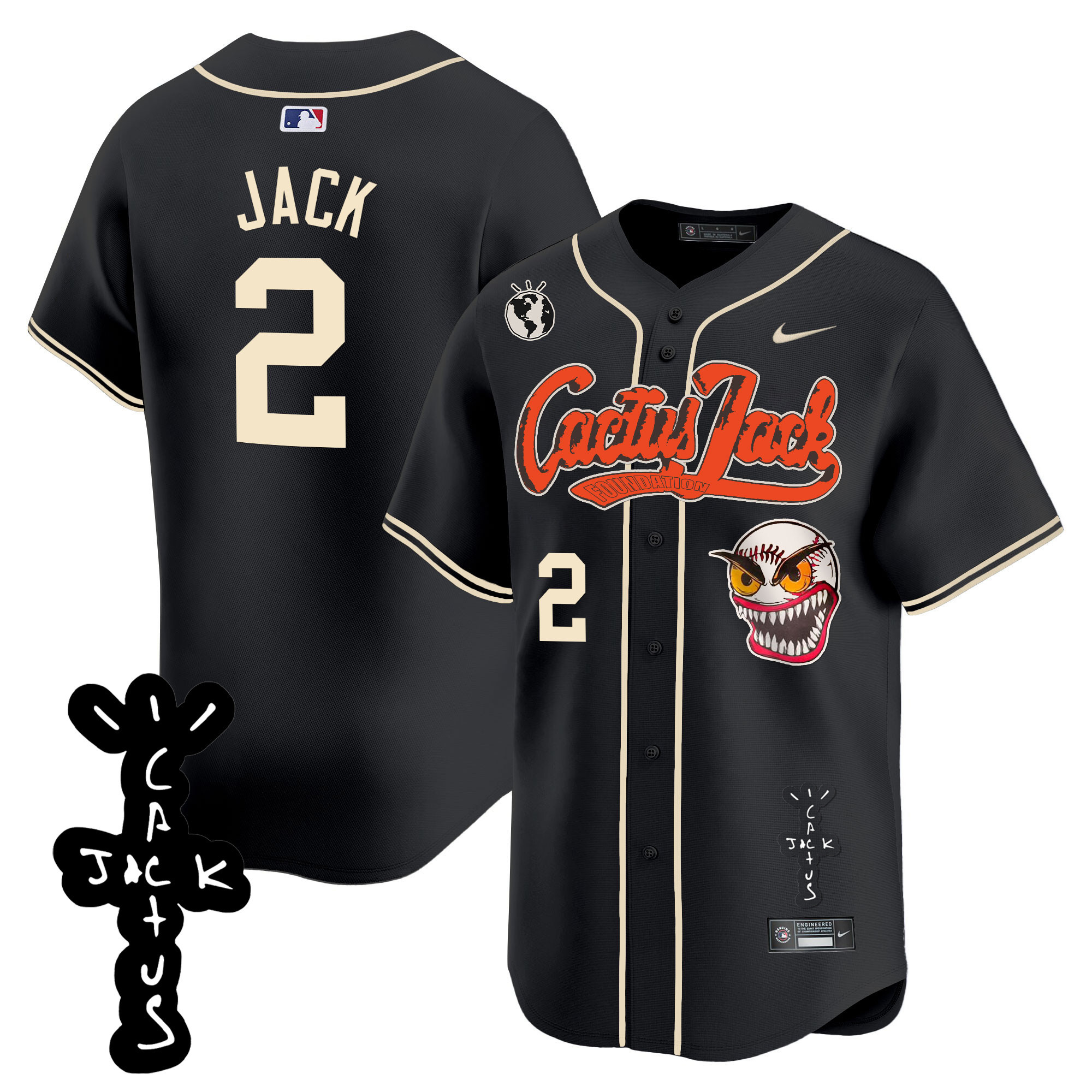 Travis Scott Men's Houston Astros Cactus Jack Patch Vapor Premier Limited Black Jersey - All Stitched