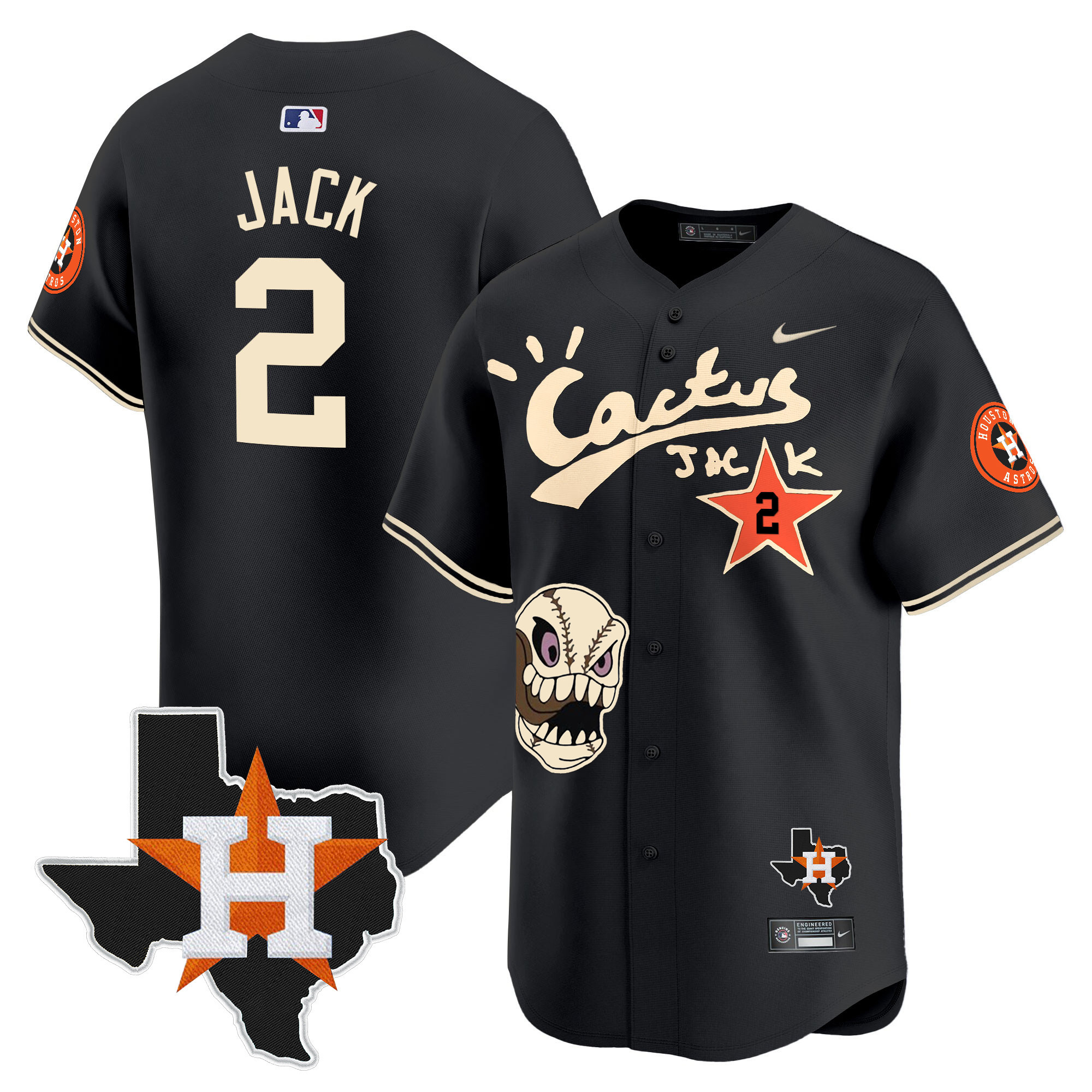 Travis Scott Men's Houston Astros Cactus Jack Patch Vapor Premier Limited Black Jersey - All Stitched