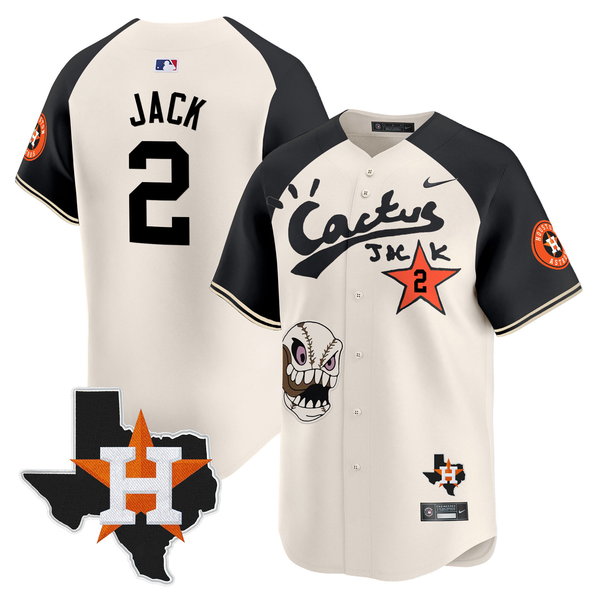 Travis Scott Men's Houston Astros Cactus Jack Patch Vapor Premier Limited Cream Alternate Jersey - All Stitched