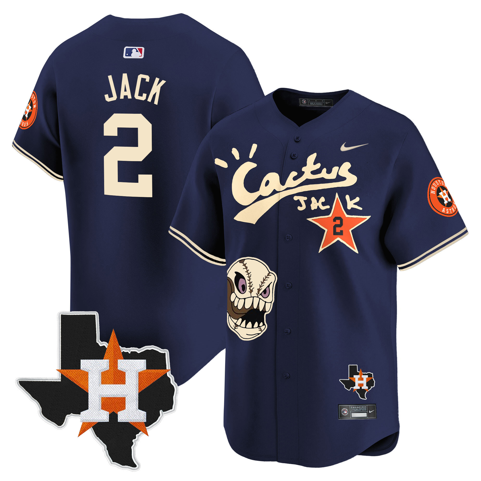 Travis Scott Men's Houston Astros Cactus Jack Patch Vapor Premier Limited Navy Jersey - All Stitched