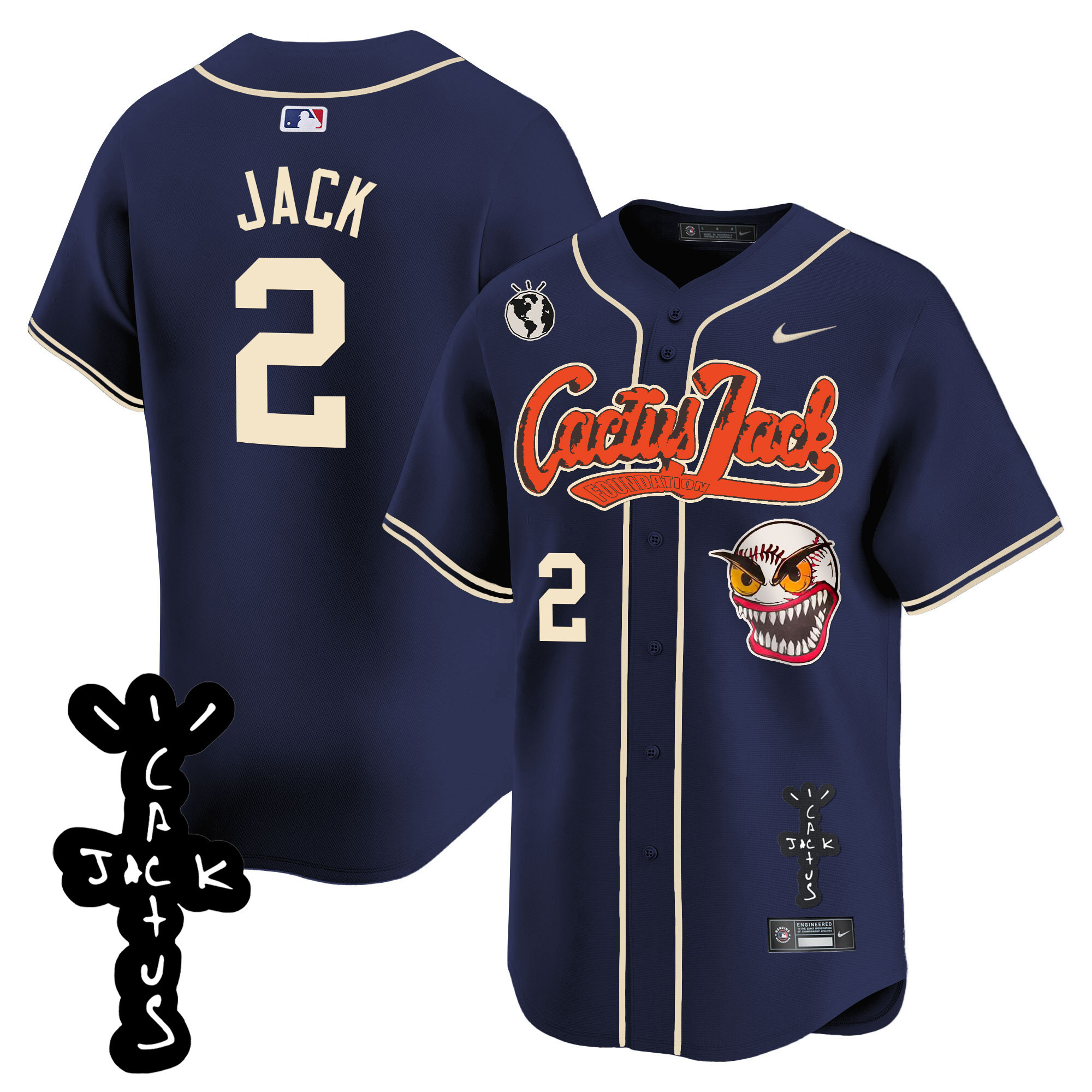 Travis Scott Men's Houston Astros Cactus Jack Patch Vapor Premier Limited Navy Jersey - All Stitched