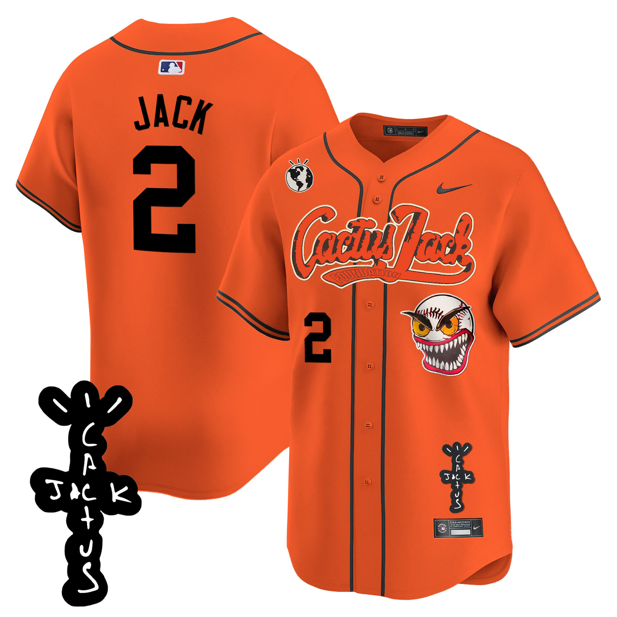 Travis Scott Men's Houston Astros Cactus Jack Patch Vapor Premier Limited Orange Jersey - All Stitched
