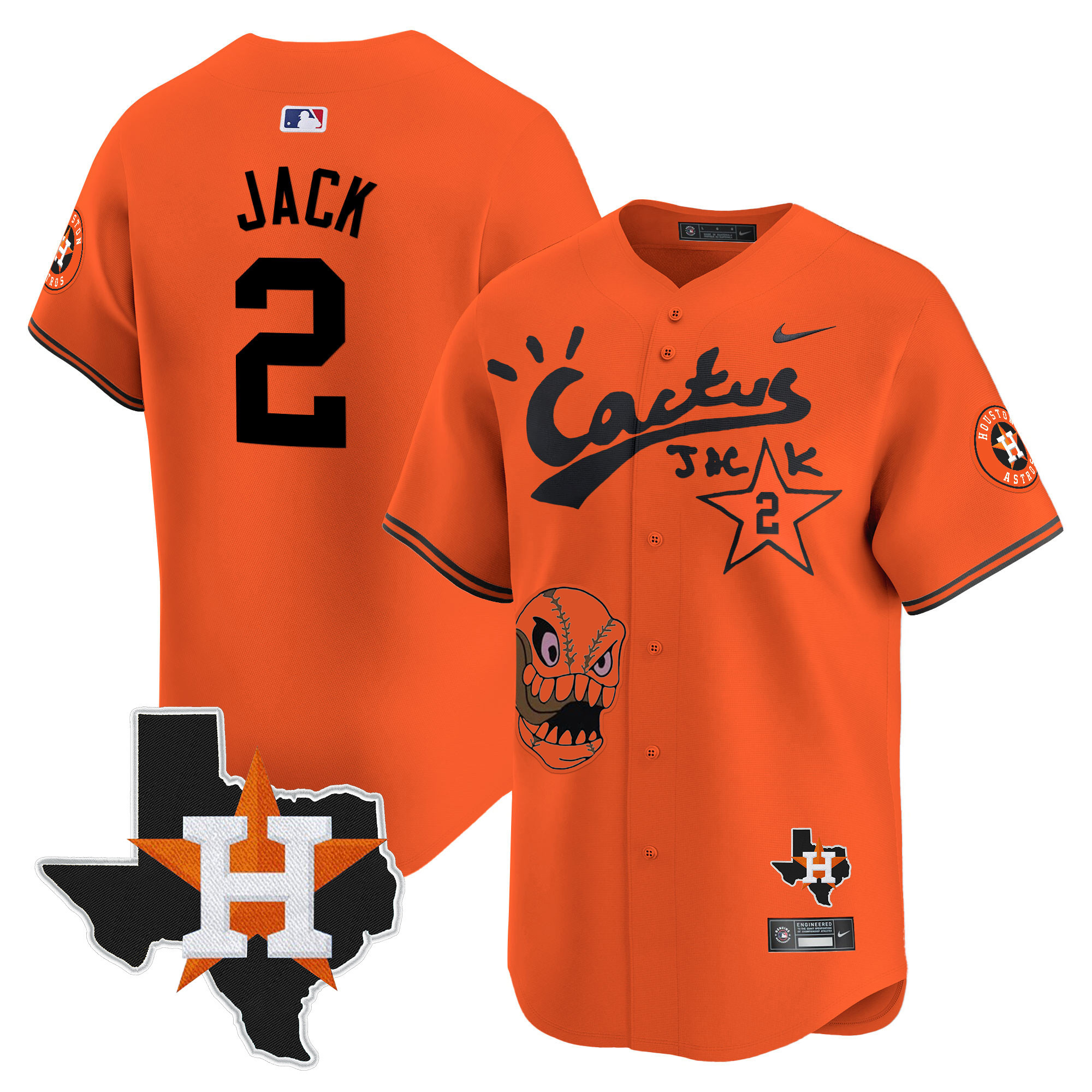 Travis Scott Men's Houston Astros Cactus Jack Patch Vapor Premier Limited Orange Jersey - All Stitched