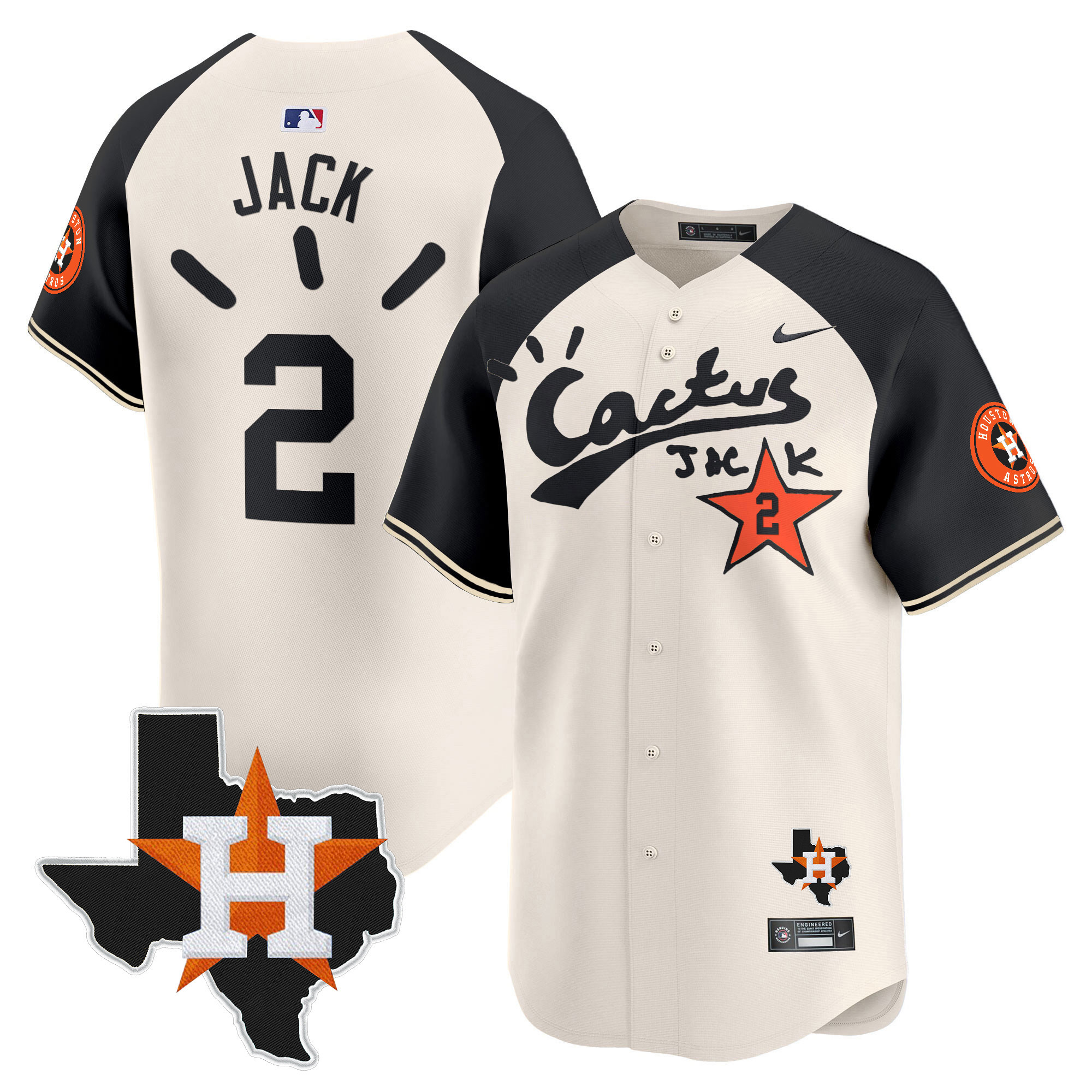 Travis Scott Men's Houston Astros Cactus Jack Patch Vapor Premier Limited V10 Cream Alternate Jersey - All Stitched