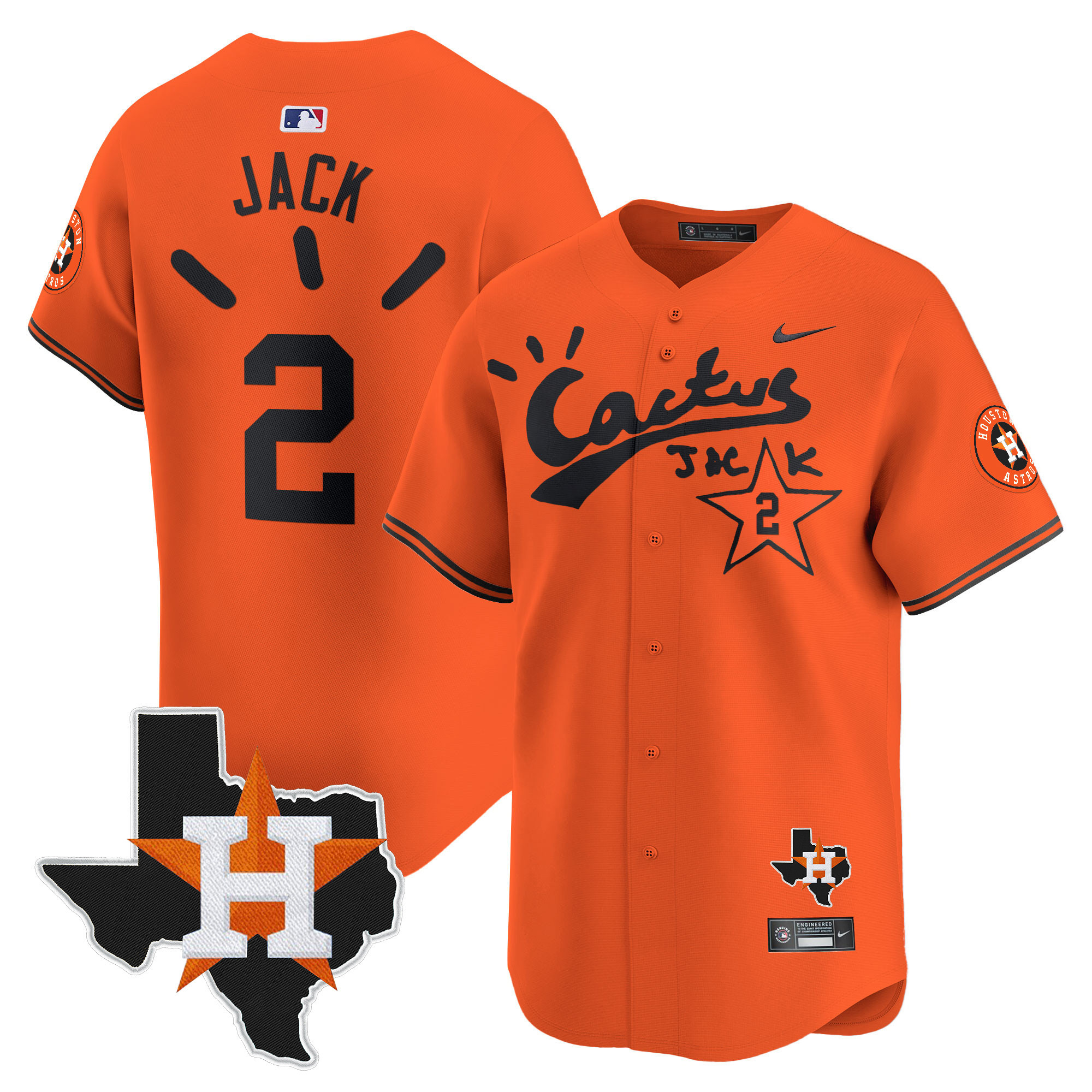 Travis Scott Men's Houston Astros Cactus Jack Patch Vapor Premier Limited V10 Orange Jersey - All Stitched