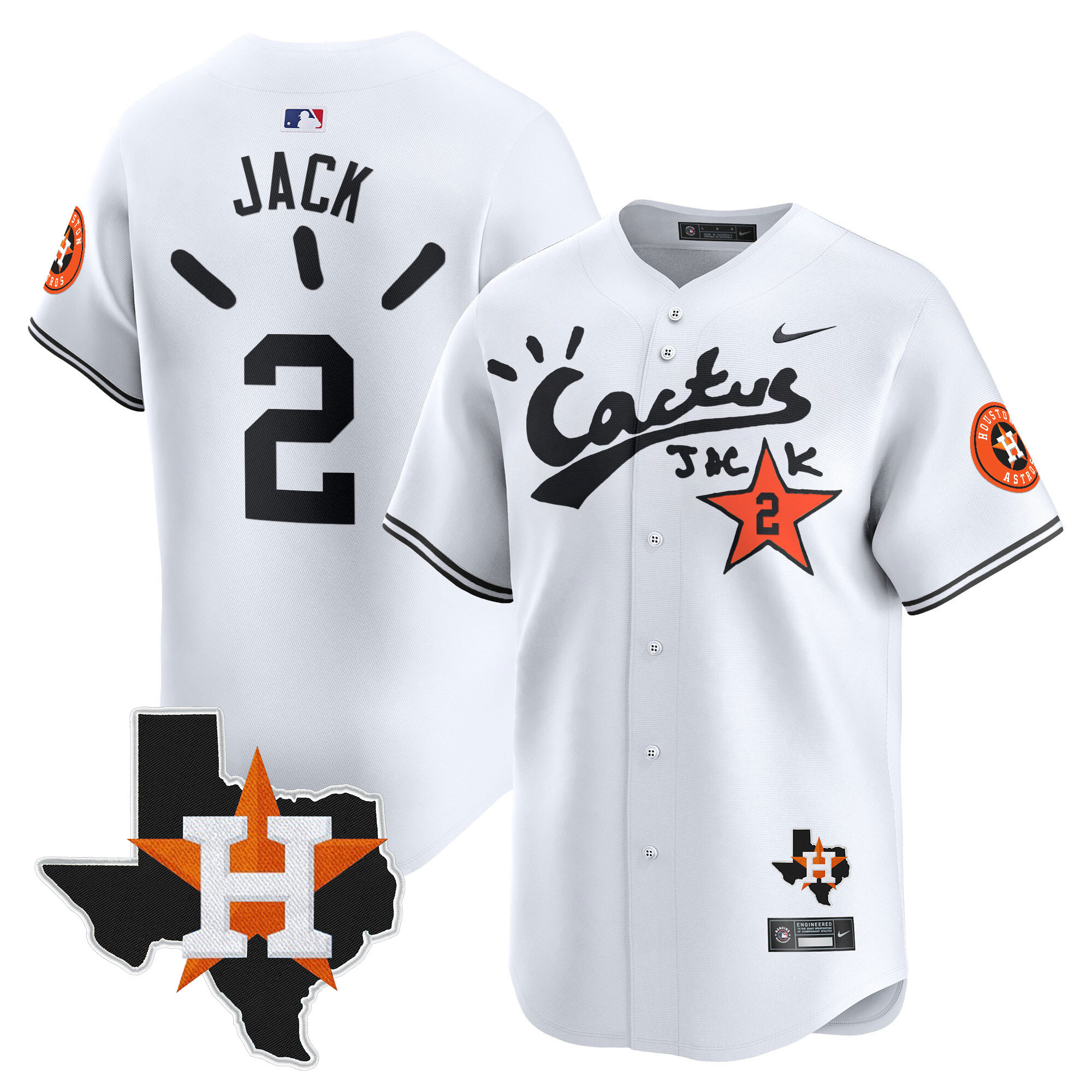 Travis Scott Men's Houston Astros Cactus Jack Patch Vapor Premier Limited V10 White Jersey - All Stitched