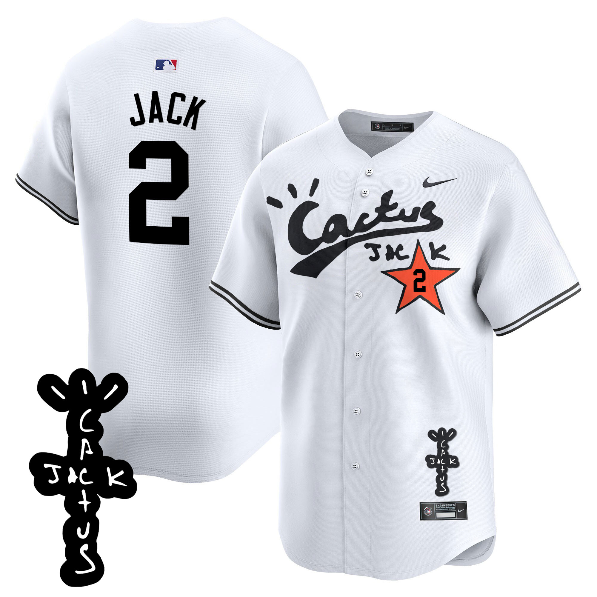 Travis Scott Men's Houston Astros Cactus Jack Patch Vapor Premier Limited V2 White Jersey - All Stitched