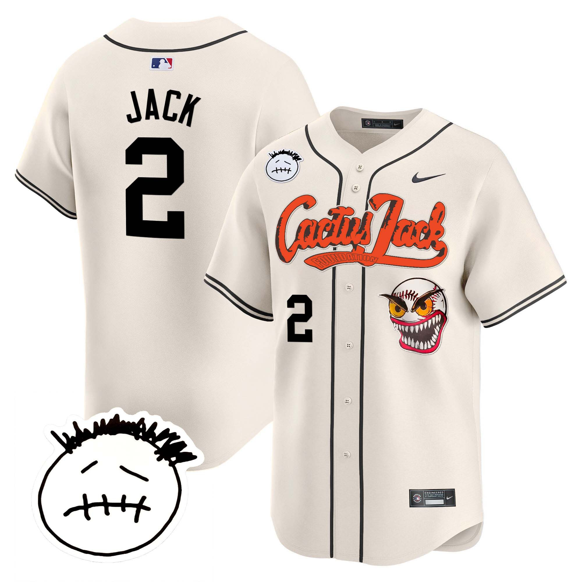 Travis Scott Men's Houston Astros Cactus Jack Patch Vapor Premier Limited V3 Cream Jersey - All Stitched
