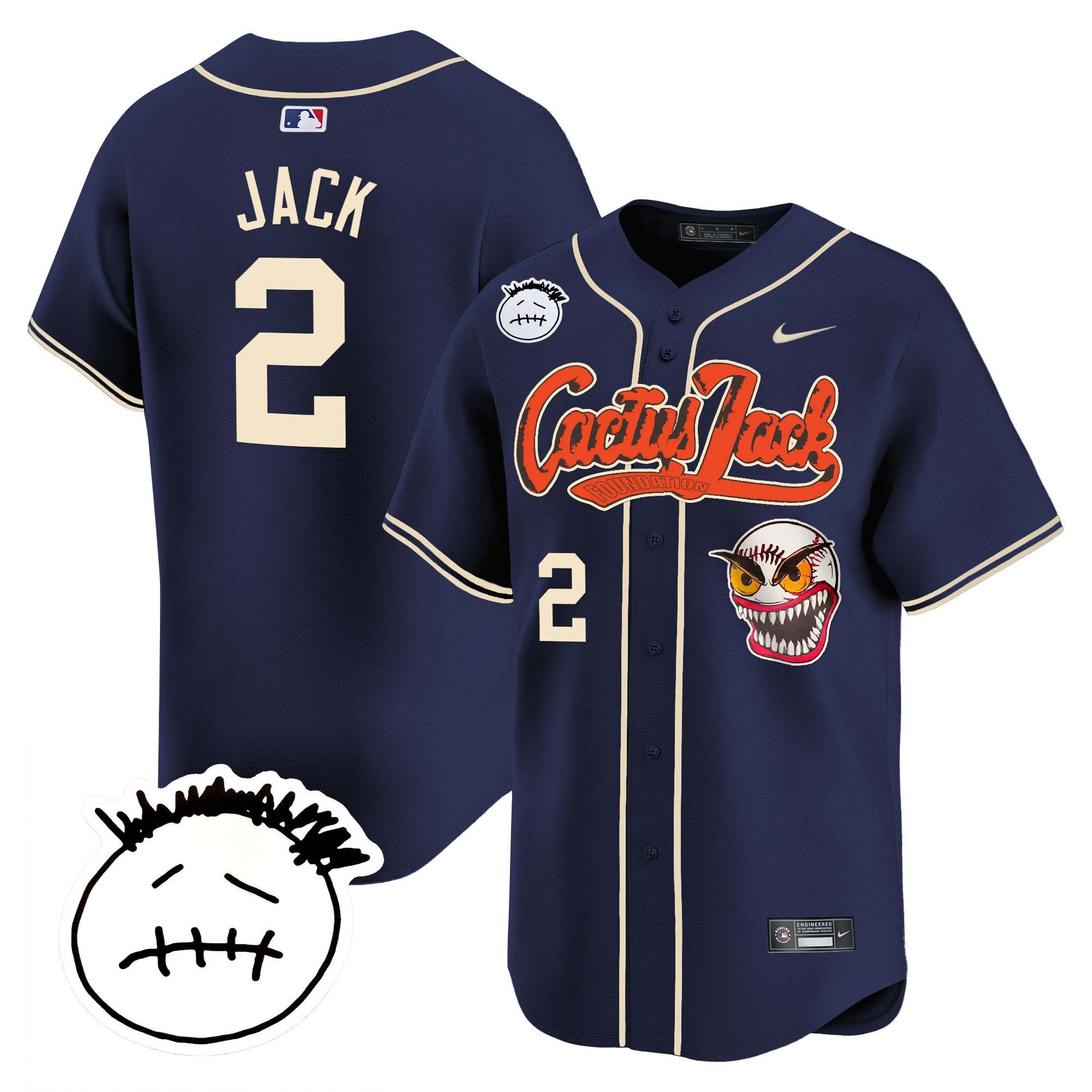 Travis Scott Men's Houston Astros Cactus Jack Patch Vapor Premier Limited V3 Navy Jersey - All Stitched