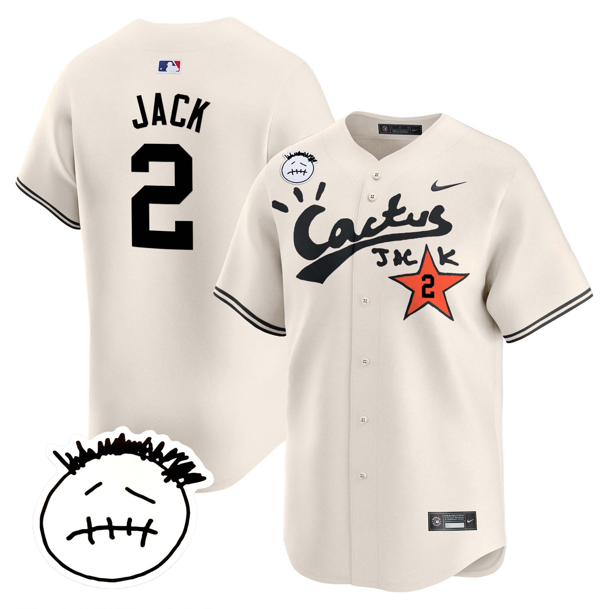 Travis Scott Men's Houston Astros Cactus Jack Patch Vapor Premier Limited V4 Cream Jersey - All Stitched
